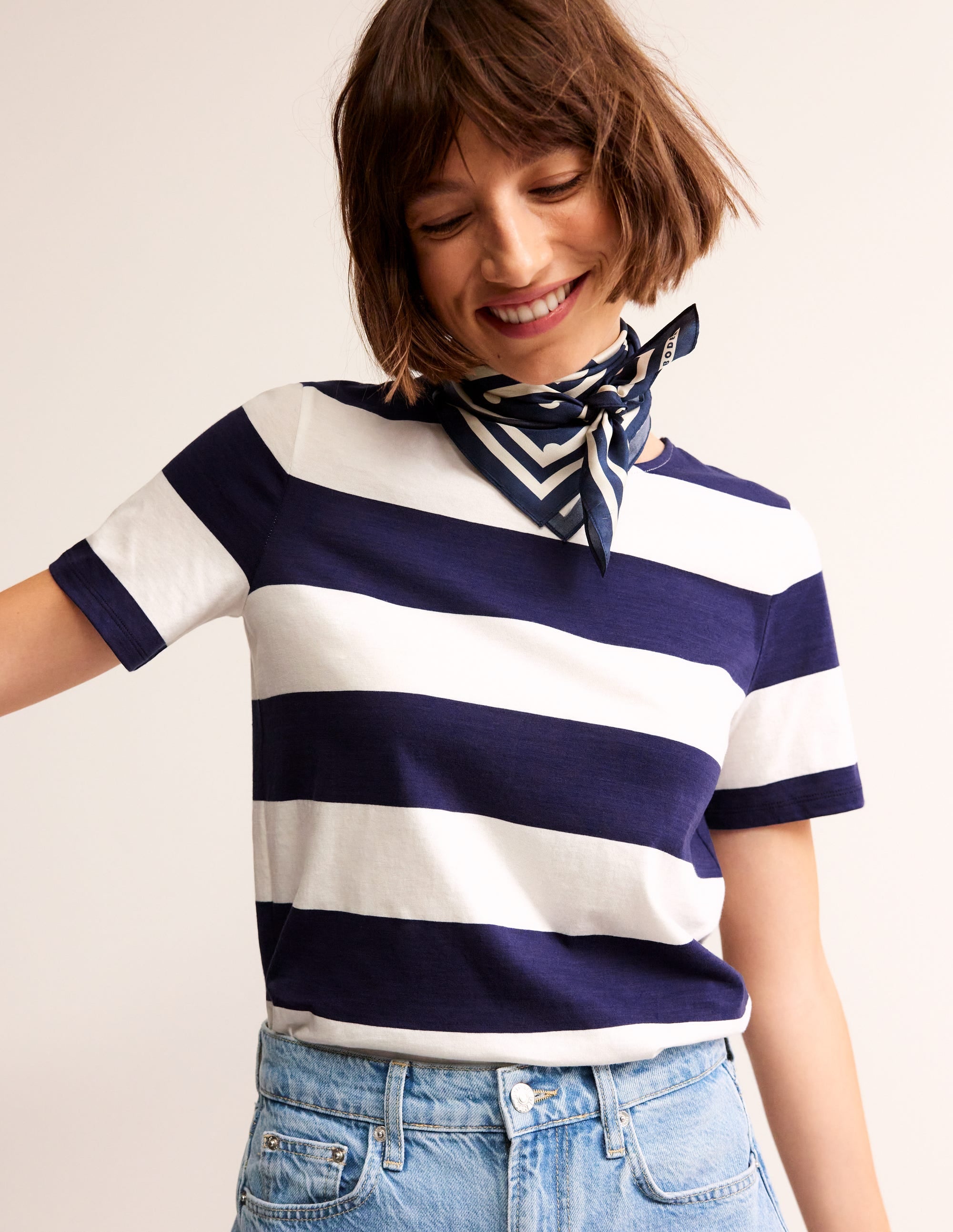 Bea Short Sleeve Breton-Navy Ivory, Wide Stripe - Image 1
