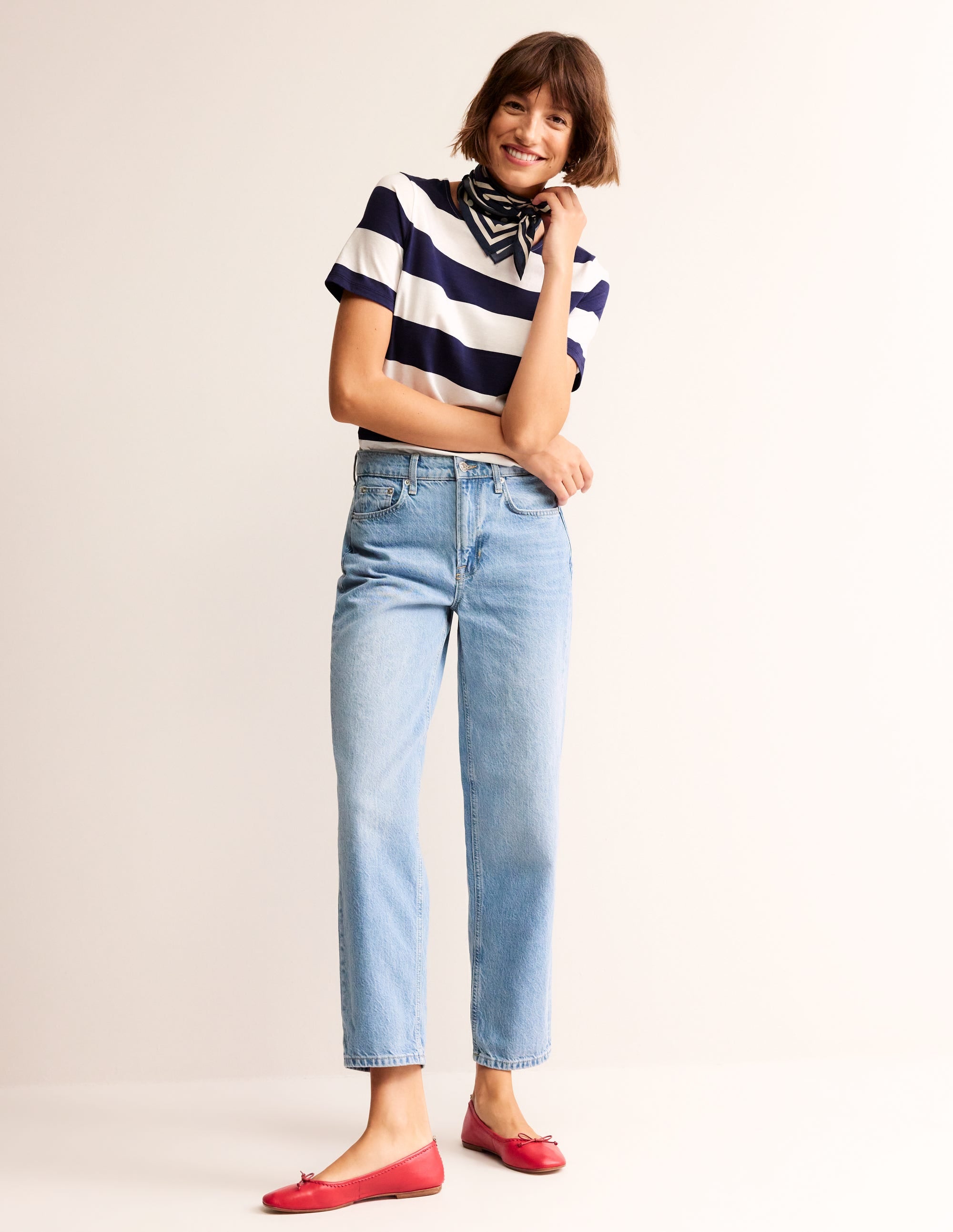 Bea Short Sleeve Breton-Navy Ivory, Wide Stripe - Image 4