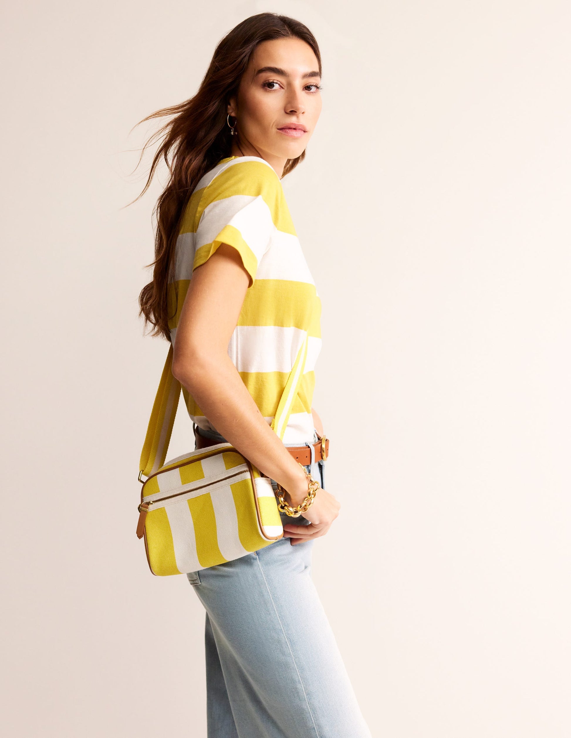 Bea Short Sleeve Breton-Yellow, Ivory Wide Stripe-1
