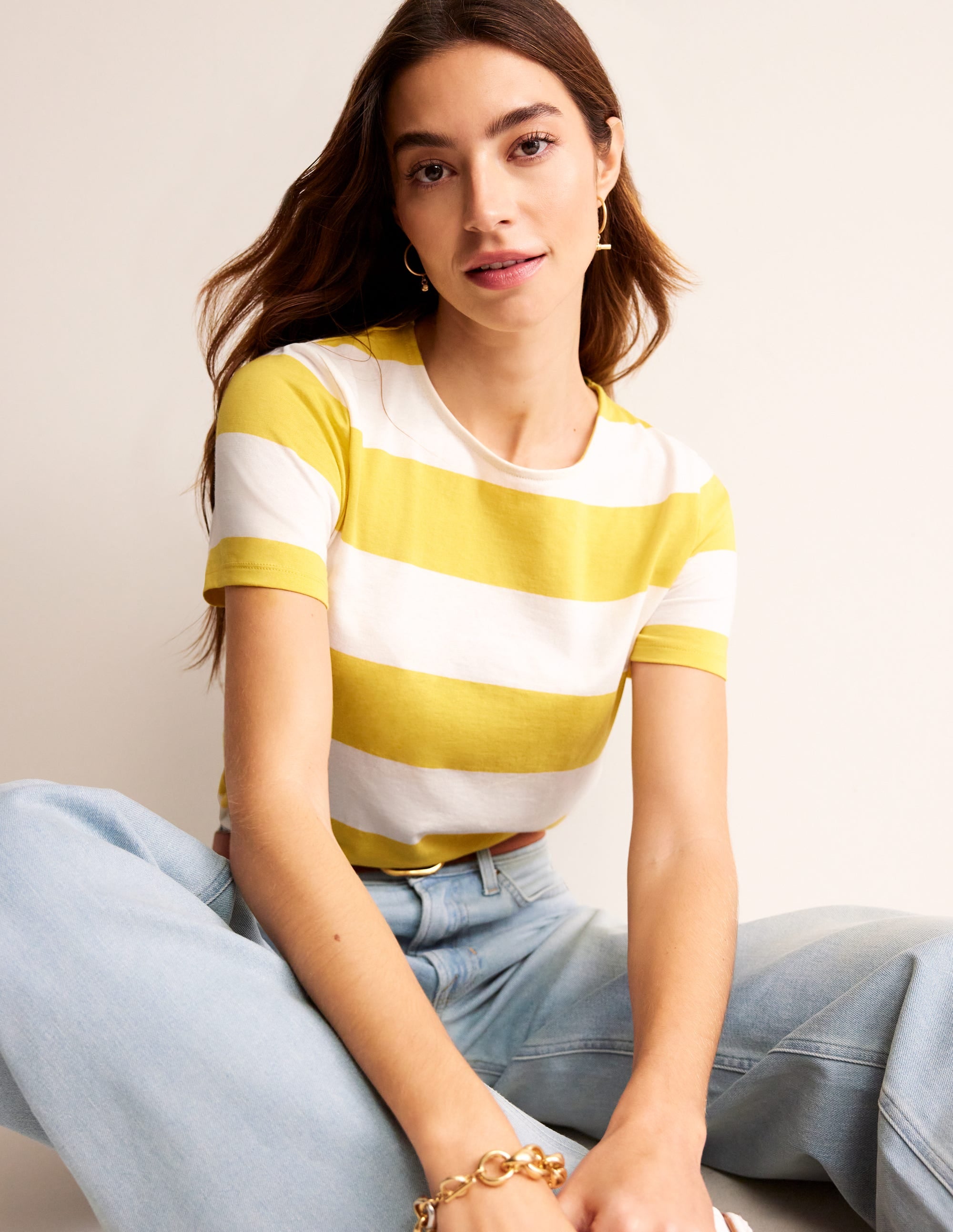 Bea Short Sleeve Breton-Yellow, Ivory Wide Stripe - Image 2