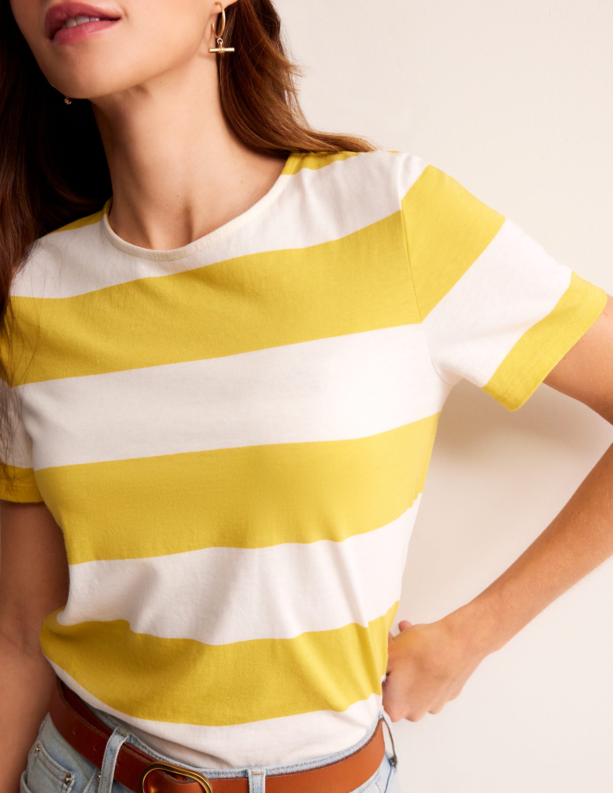 Bea Short Sleeve Breton-Yellow, Ivory Wide Stripe - Image 3
