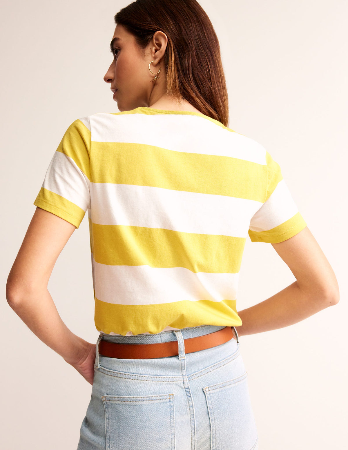 Bea Short Sleeve Breton-Yellow, Ivory Wide Stripe - Image 4