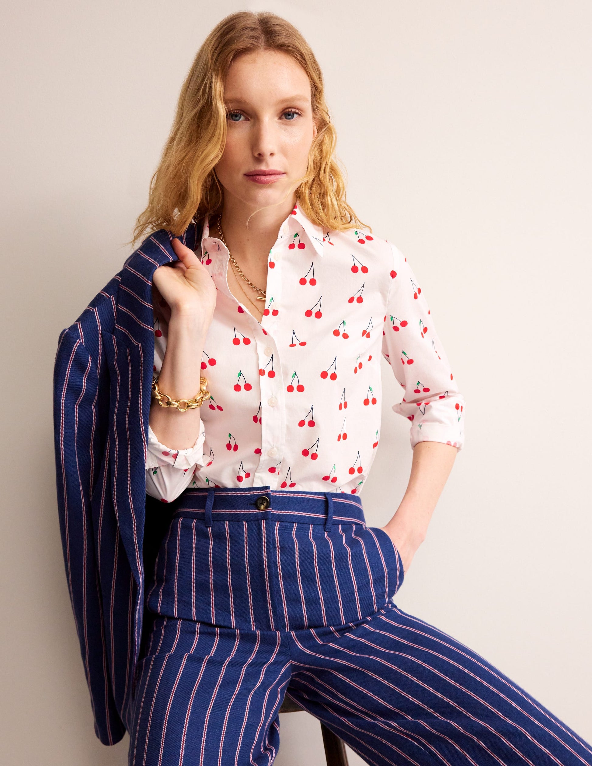 Sienna Cotton Shirt-Ivory, Cherry Vine-1