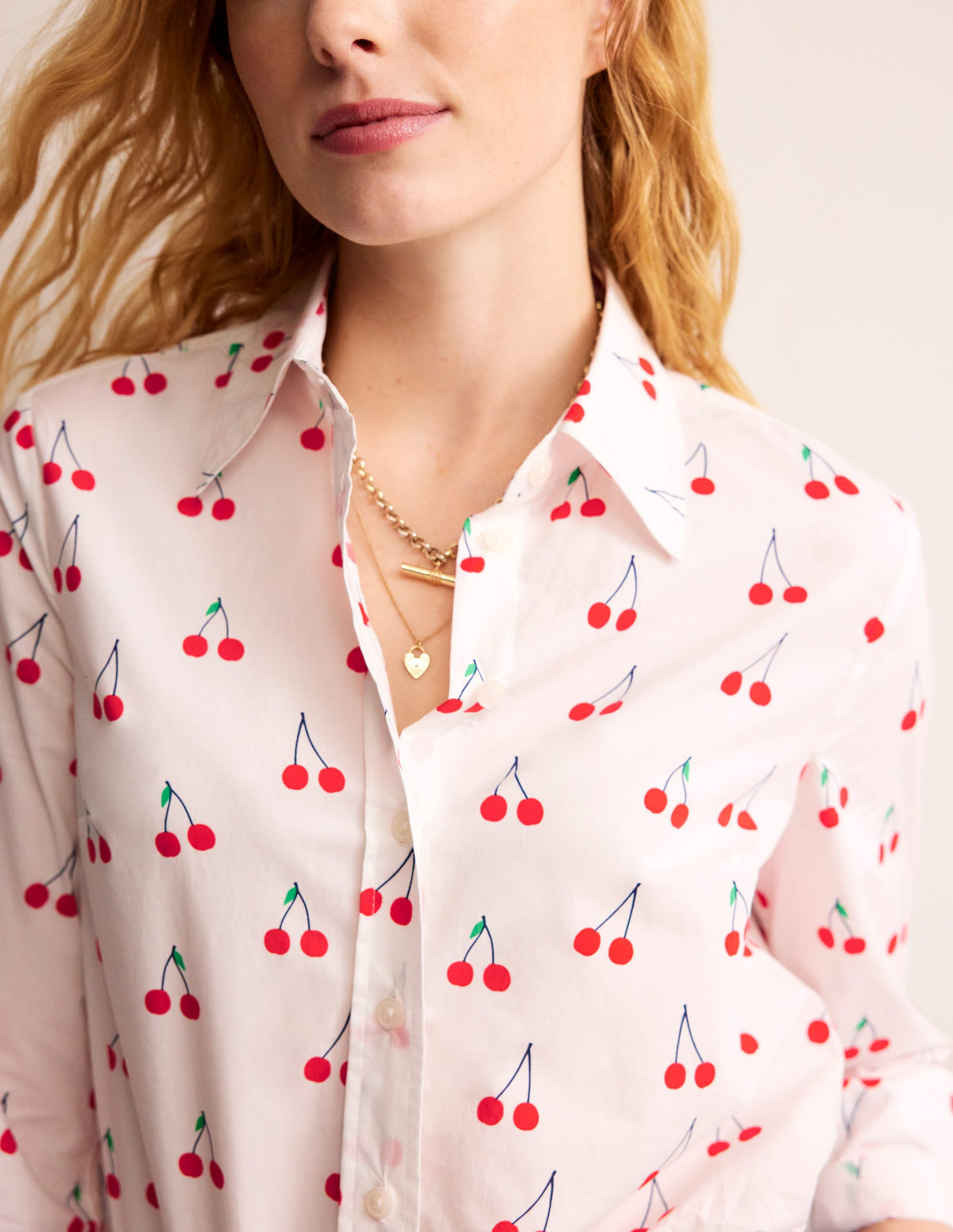 Sienna Cotton Shirt-Ivory, Cherry Vine - Image 2