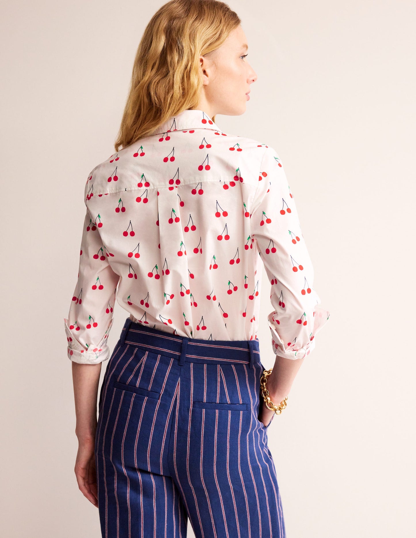 Sienna Cotton Shirt-Ivory, Cherry Vine