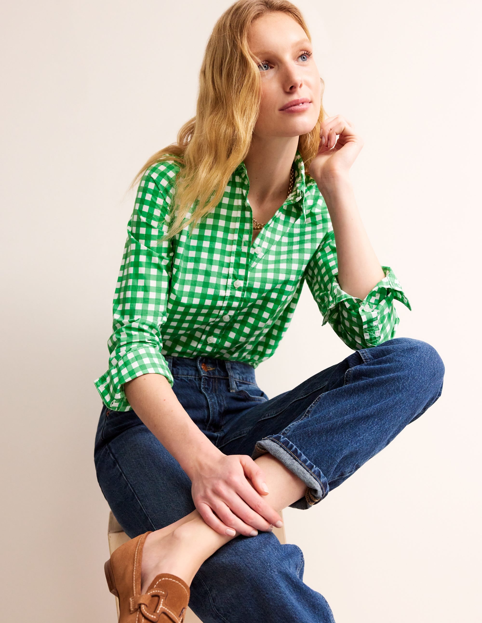 Sienna Cotton Shirt-Green Gingham - Image 1