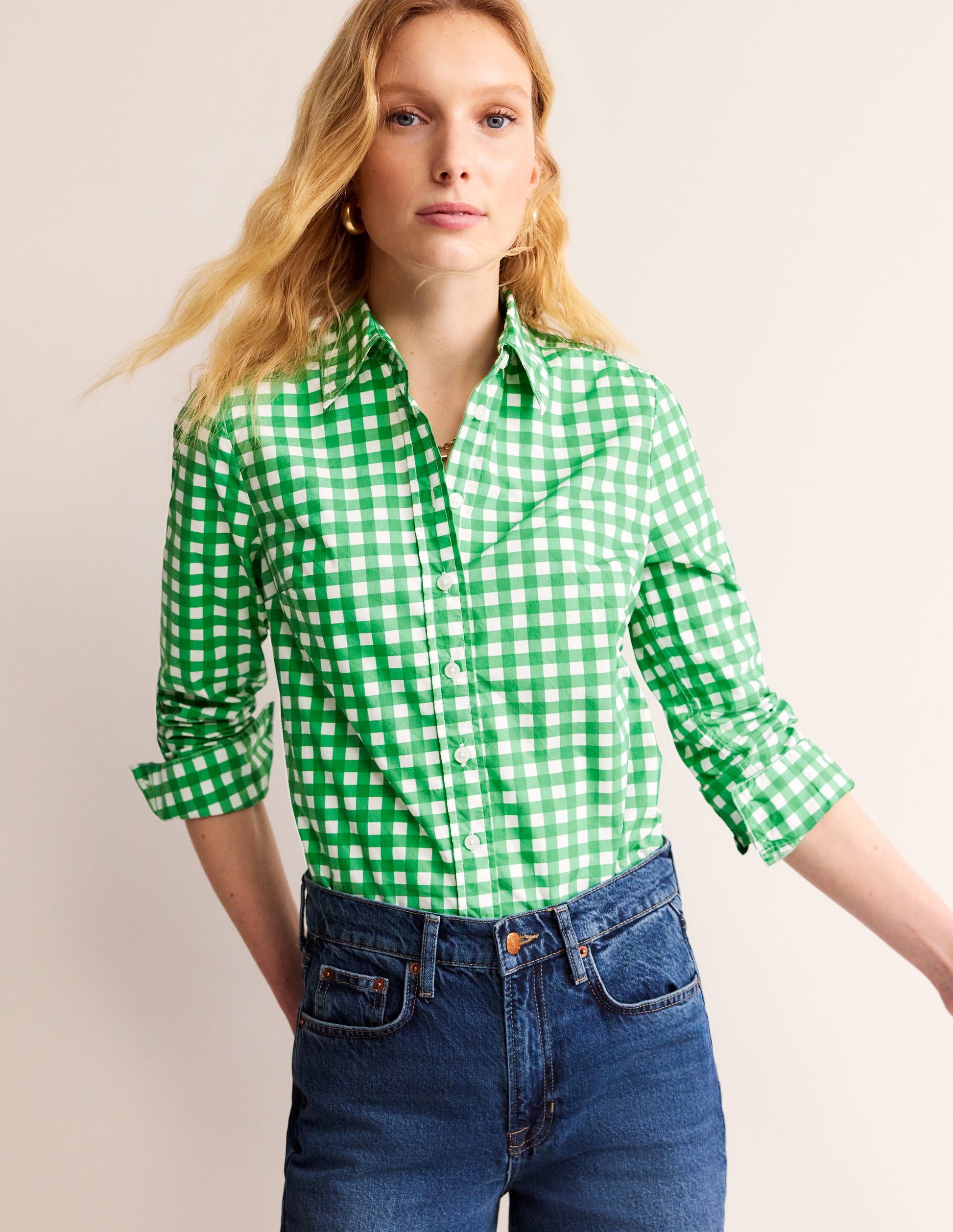Sienna Cotton Shirt-Green Gingham-2