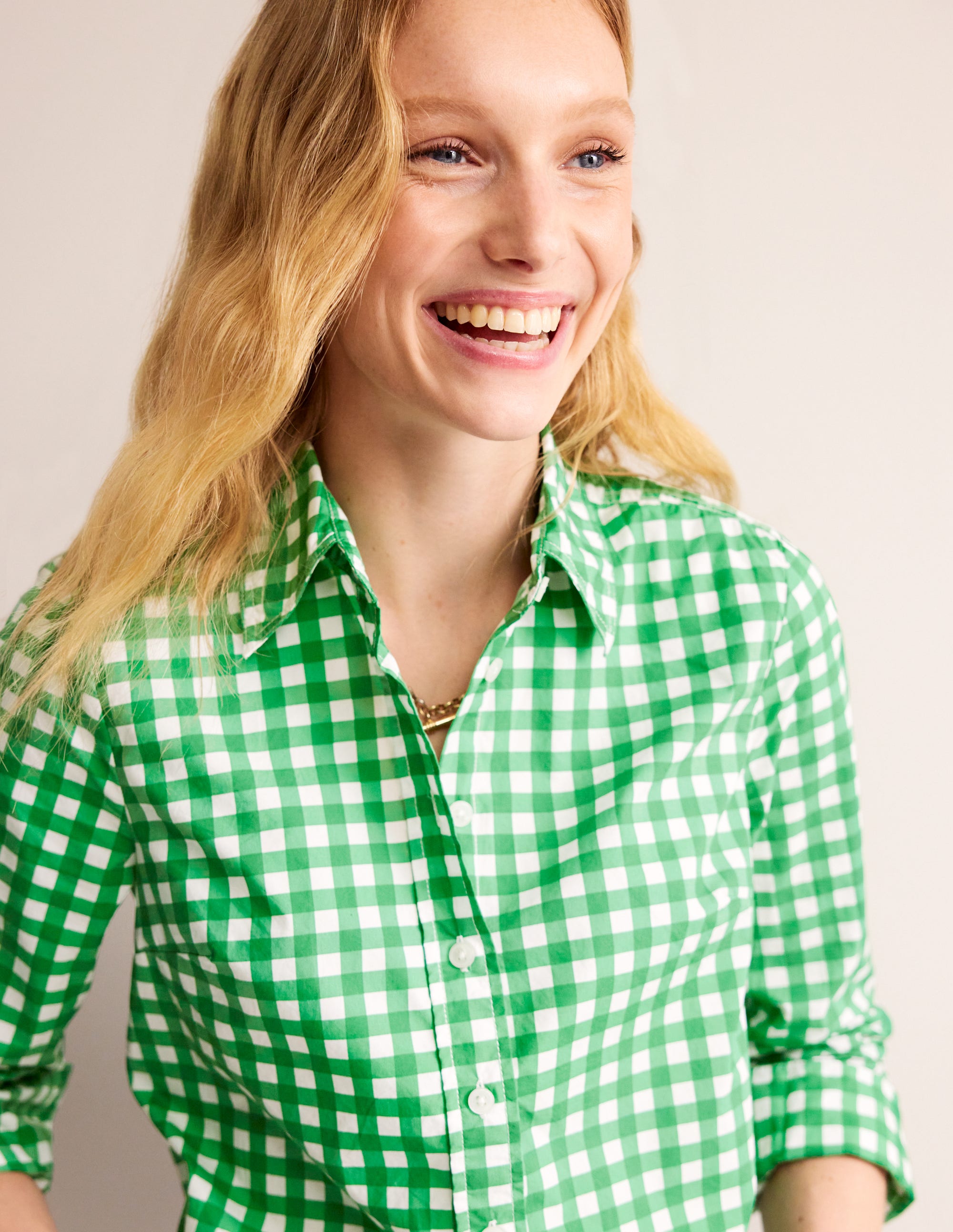 Sienna Cotton Shirt-Green Gingham - Image 3