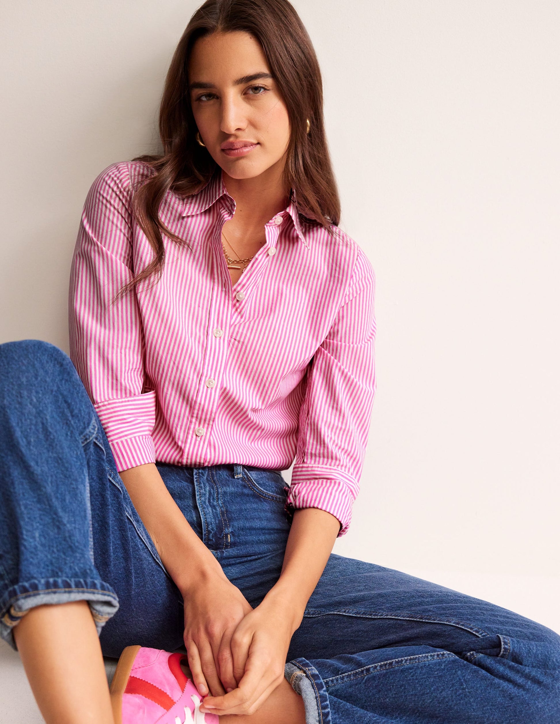 Sienna Cotton Shirt-Sangria Sunset and Ivory-1