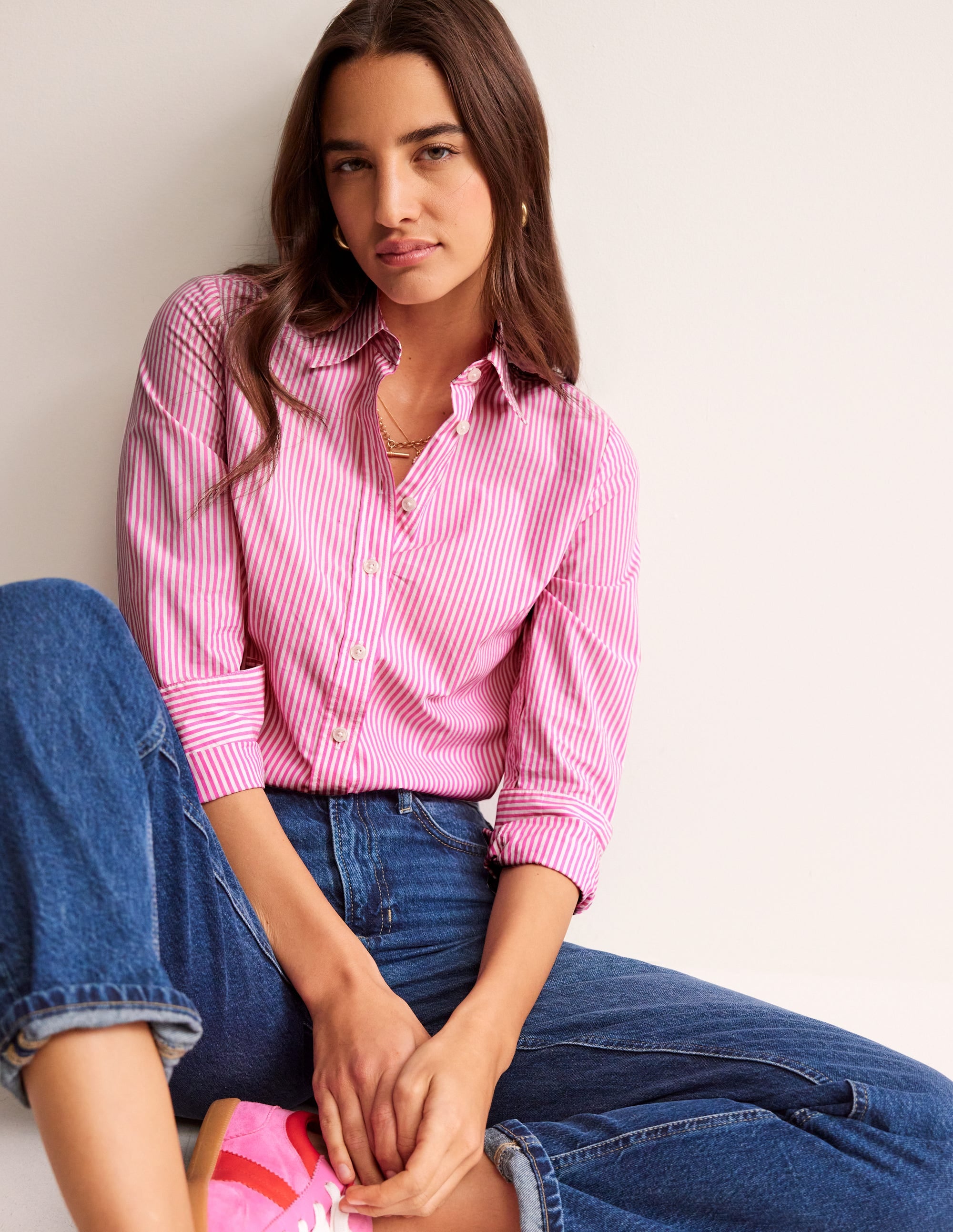 Sienna Cotton Shirt-Sangria Sunset and Ivory - Image 1