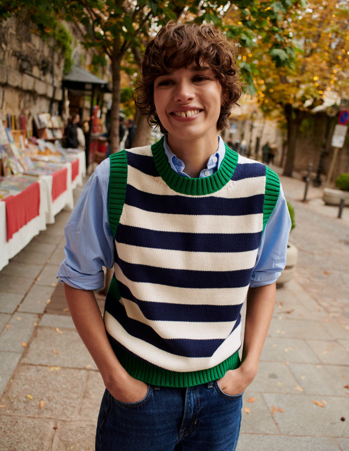 Connie Cotton Shirt-Ivory, Blue Hotch Stripe - Image 9