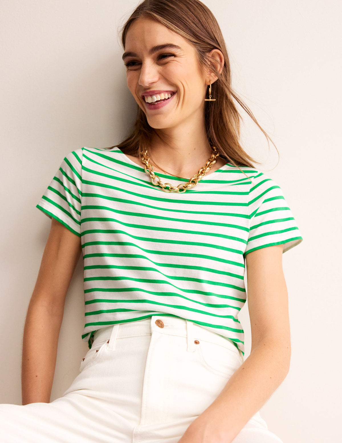 Ella Short Sleeve Breton-Ivory, Green-1