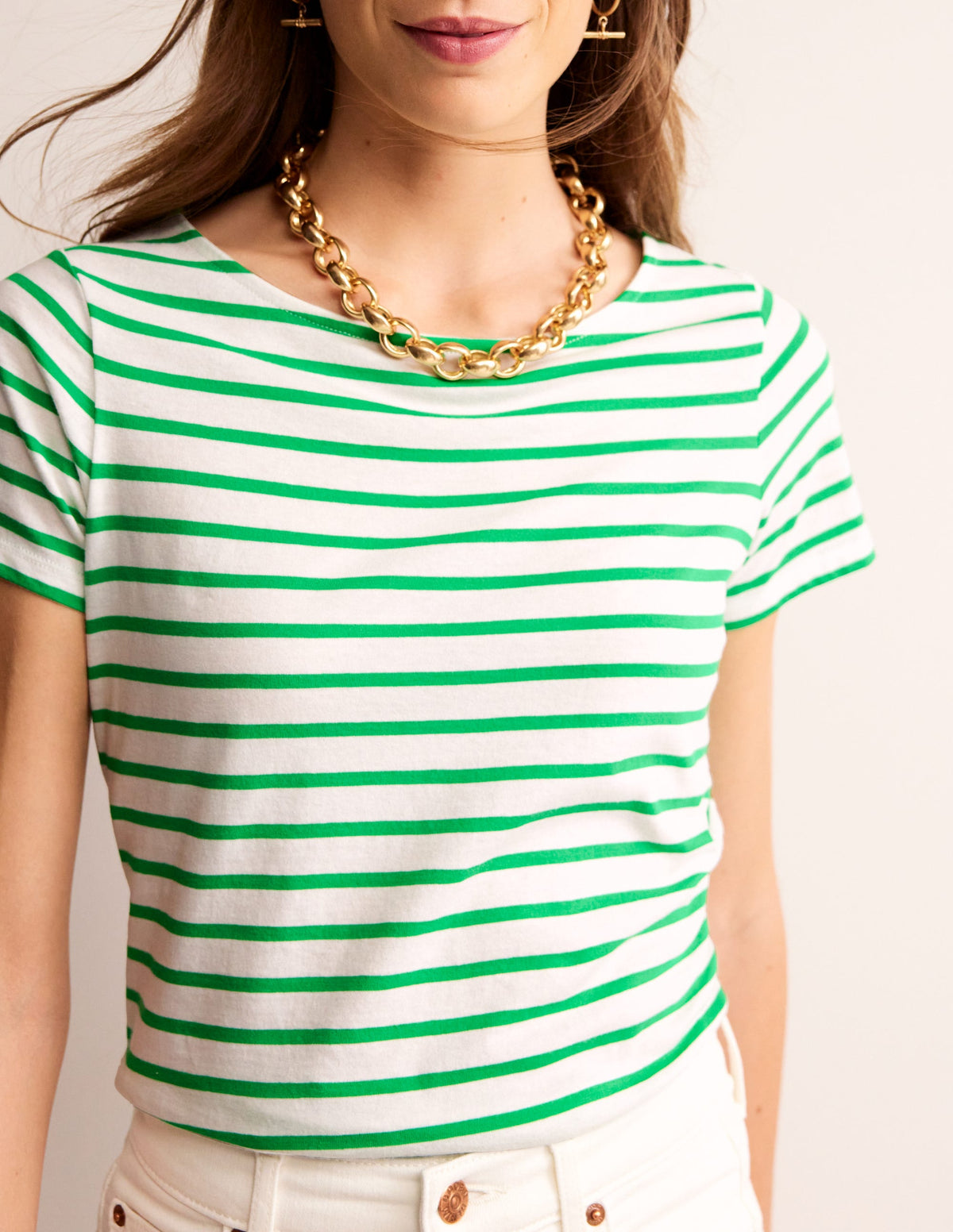 Ella Short Sleeve Breton-Ivory, Green-2