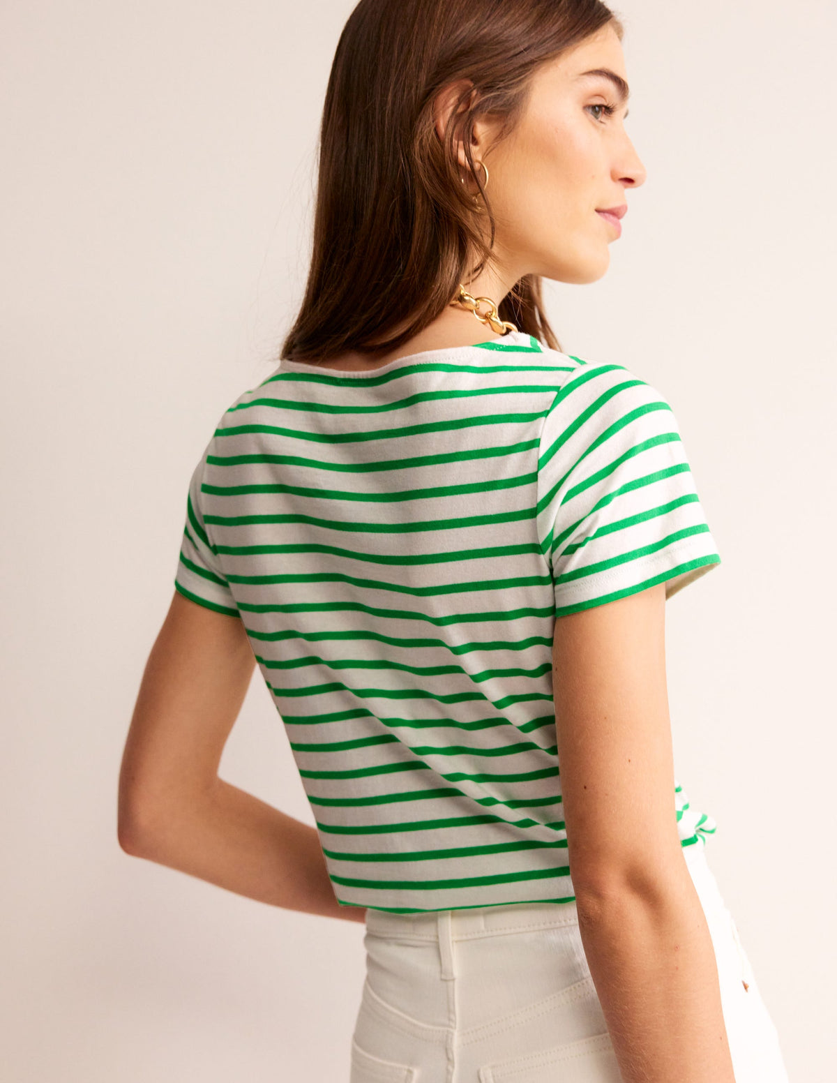 Ella Short Sleeve Breton-Ivory, Green - Image 3