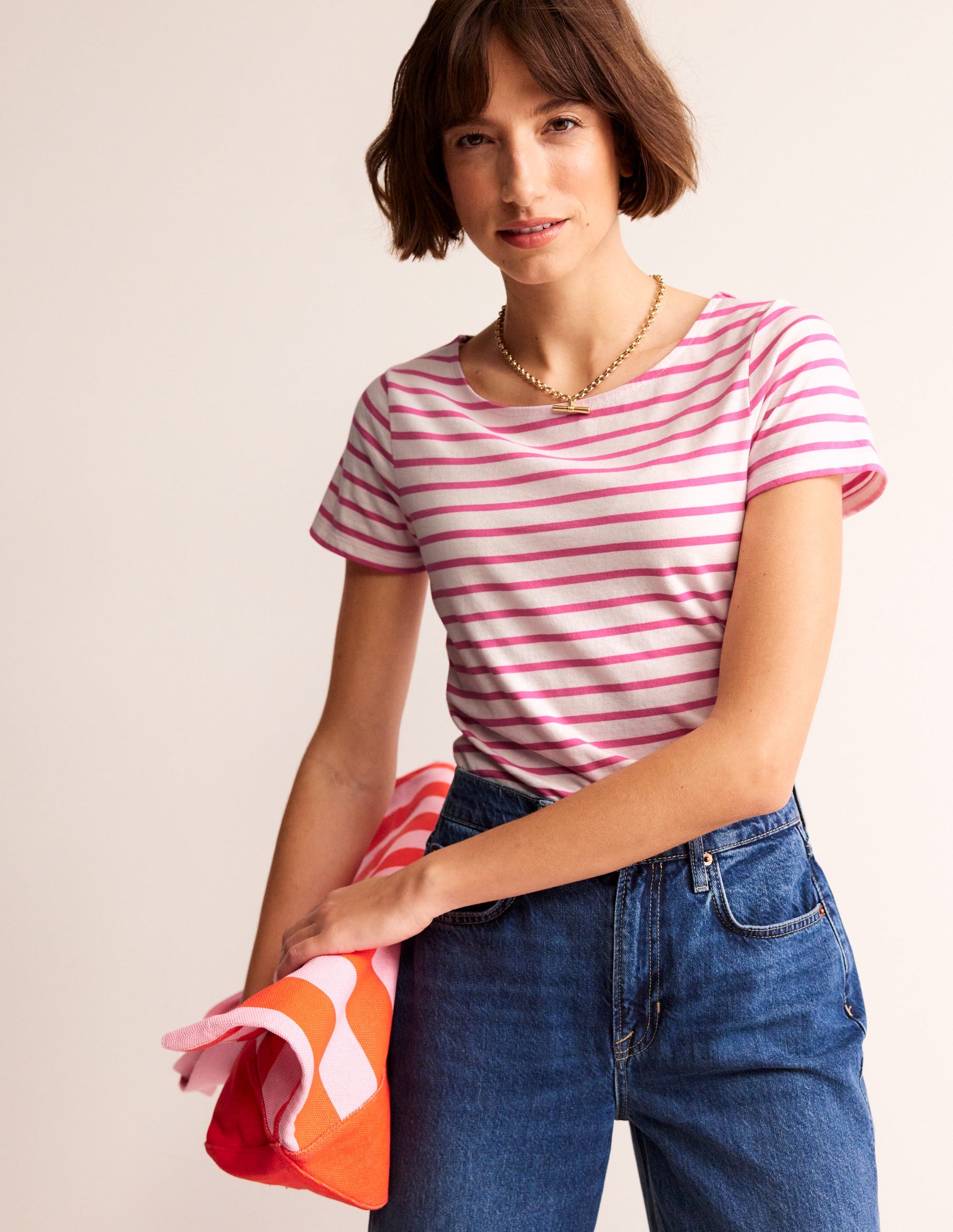 Ella Short Sleeve Breton-Ivory, Pink-1