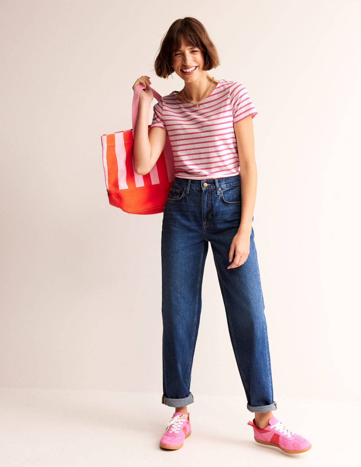 Ella Short Sleeve Breton-Ivory, Pink - Image 4
