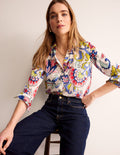 Sienna Silk Shirt-Ivory, Botanical Bunch