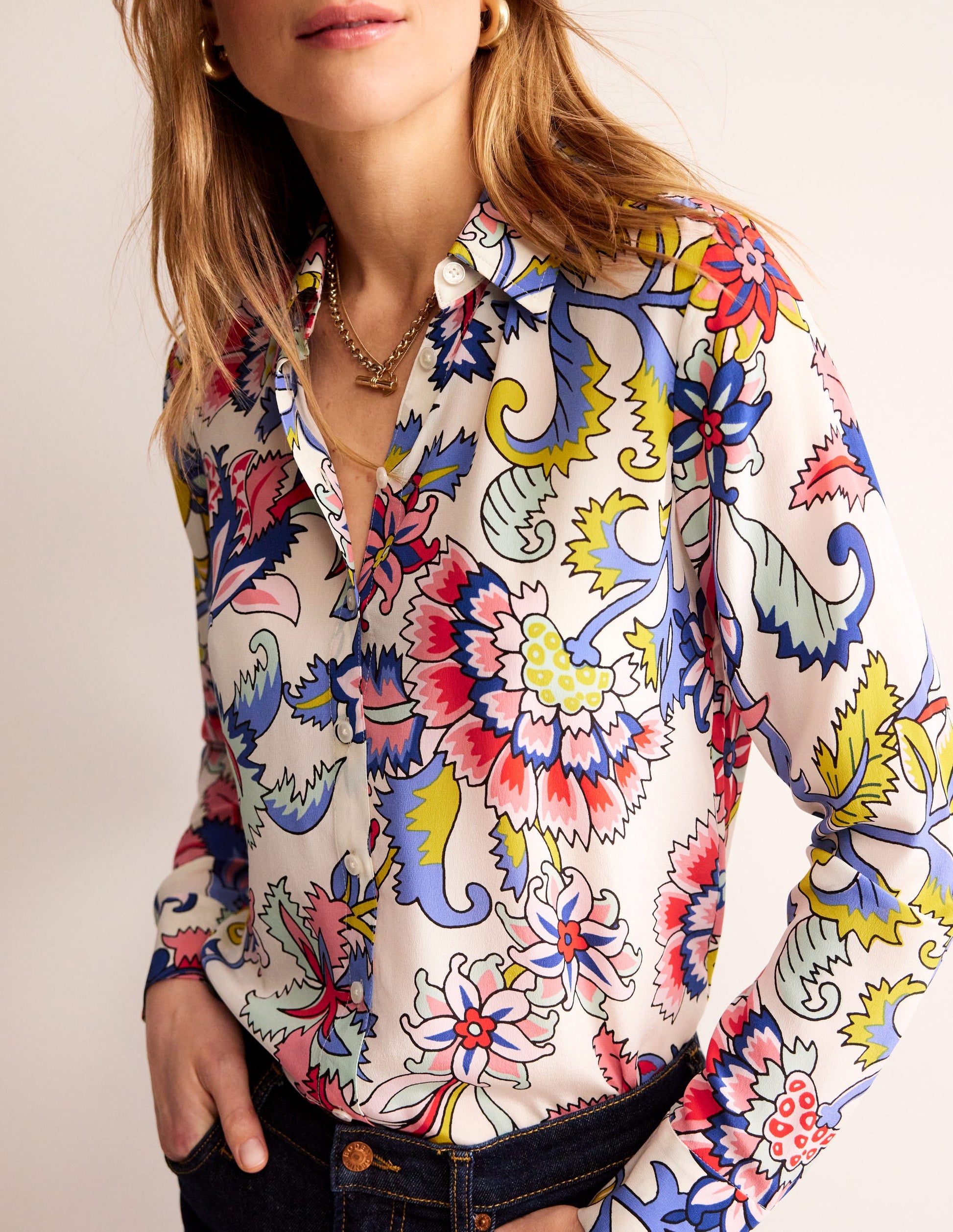 Sienna Silk Shirt-Ivory, Botanical Bunch-2