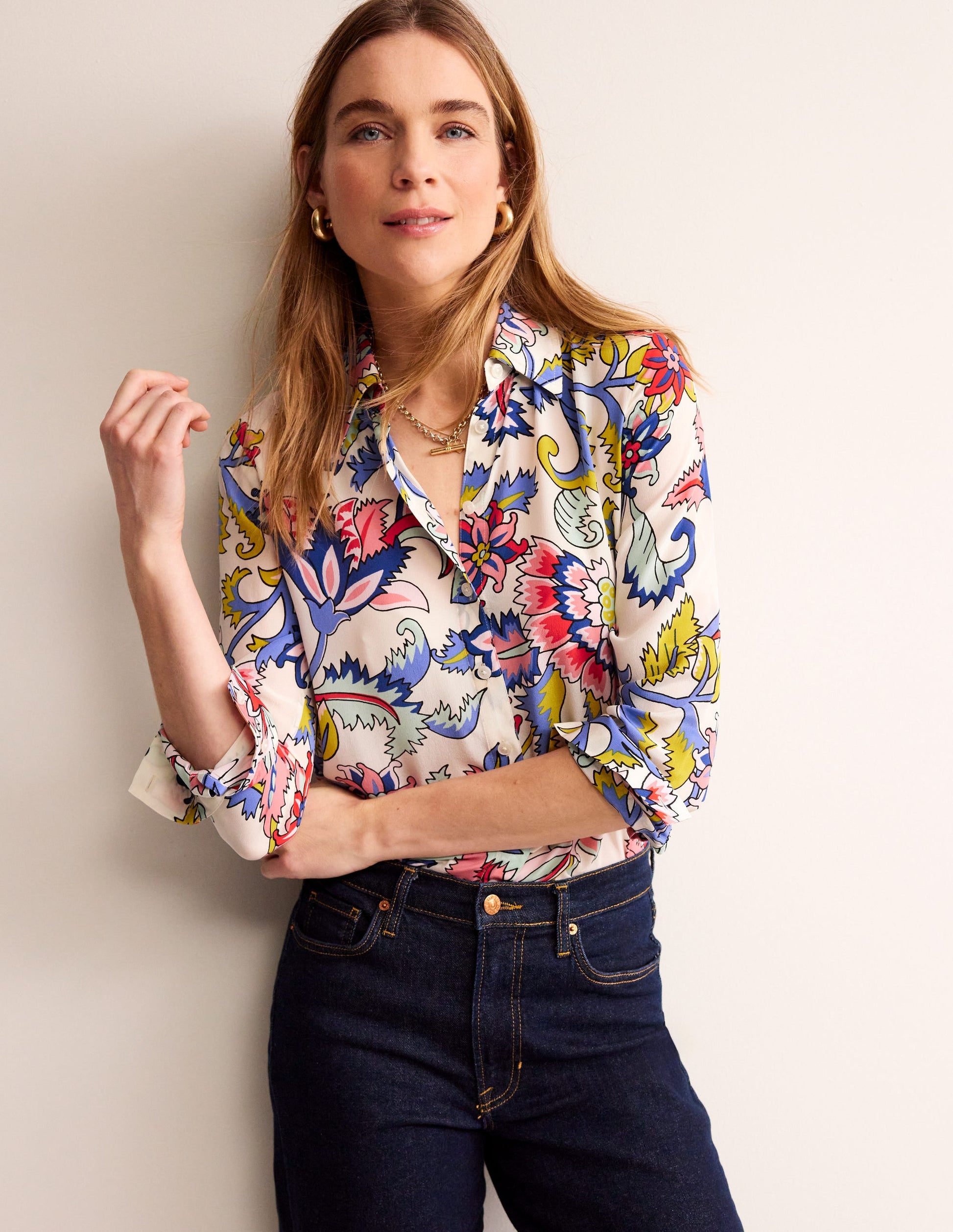 Sienna Silk Shirt-Ivory, Botanical Bunch-4