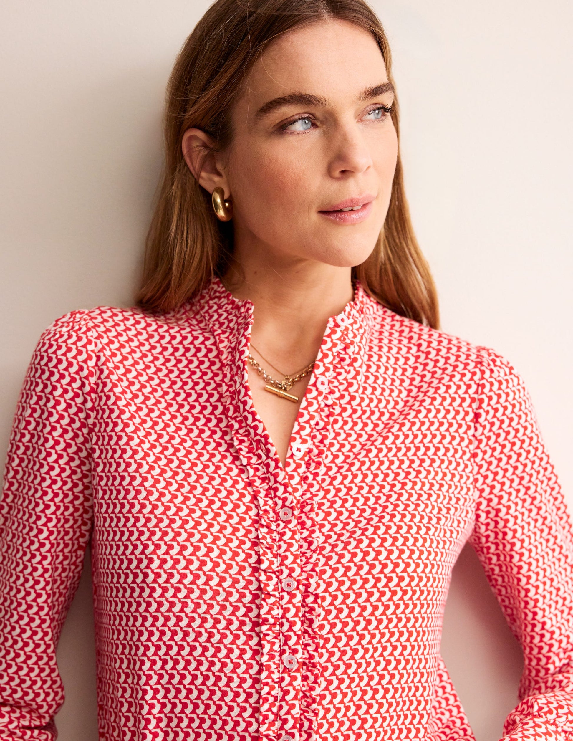 Caroline Jersey Shirt-Flame Scarlet, Arc Geo-1