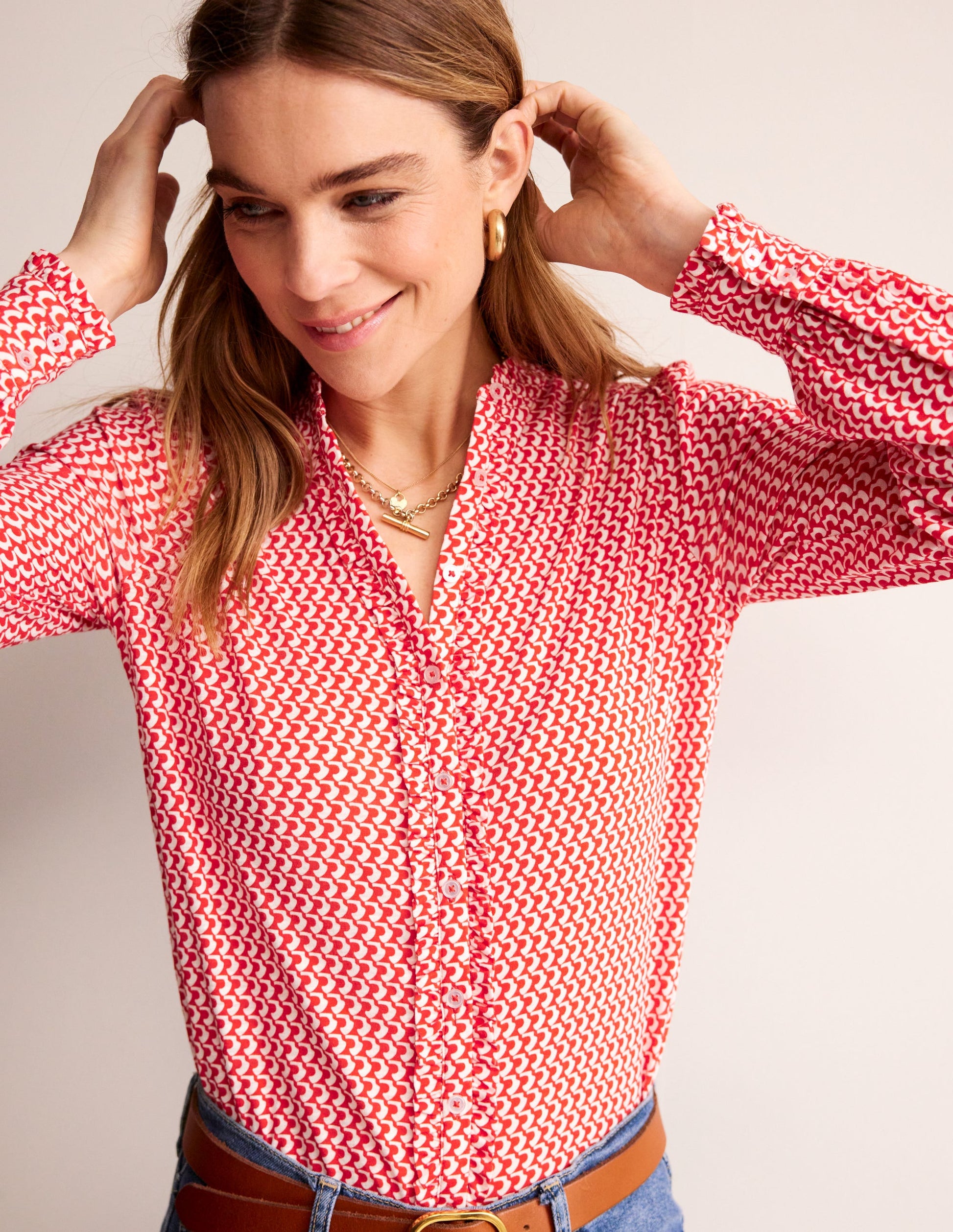 Caroline Jersey Shirt-Flame Scarlet, Arc Geo-4