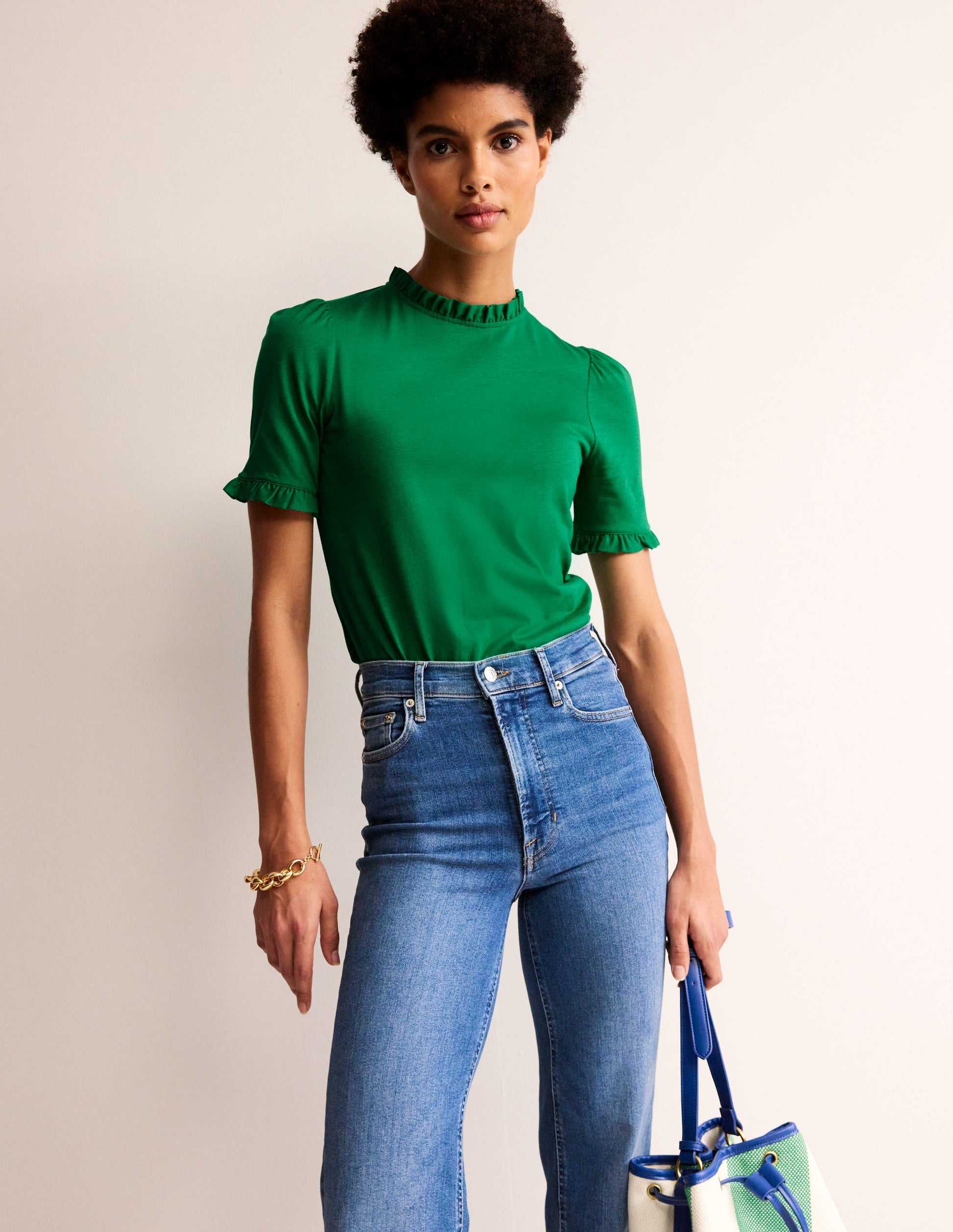 Supersoft Frill Detail T-shirt-Pepper Green-1