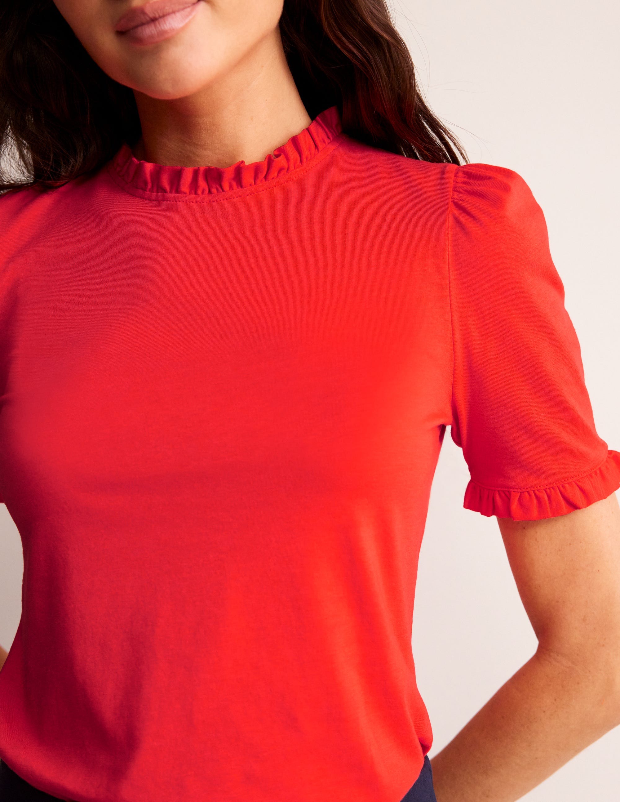 Supersoft Frill Detail T-shirt-Poppy Red - Image 2