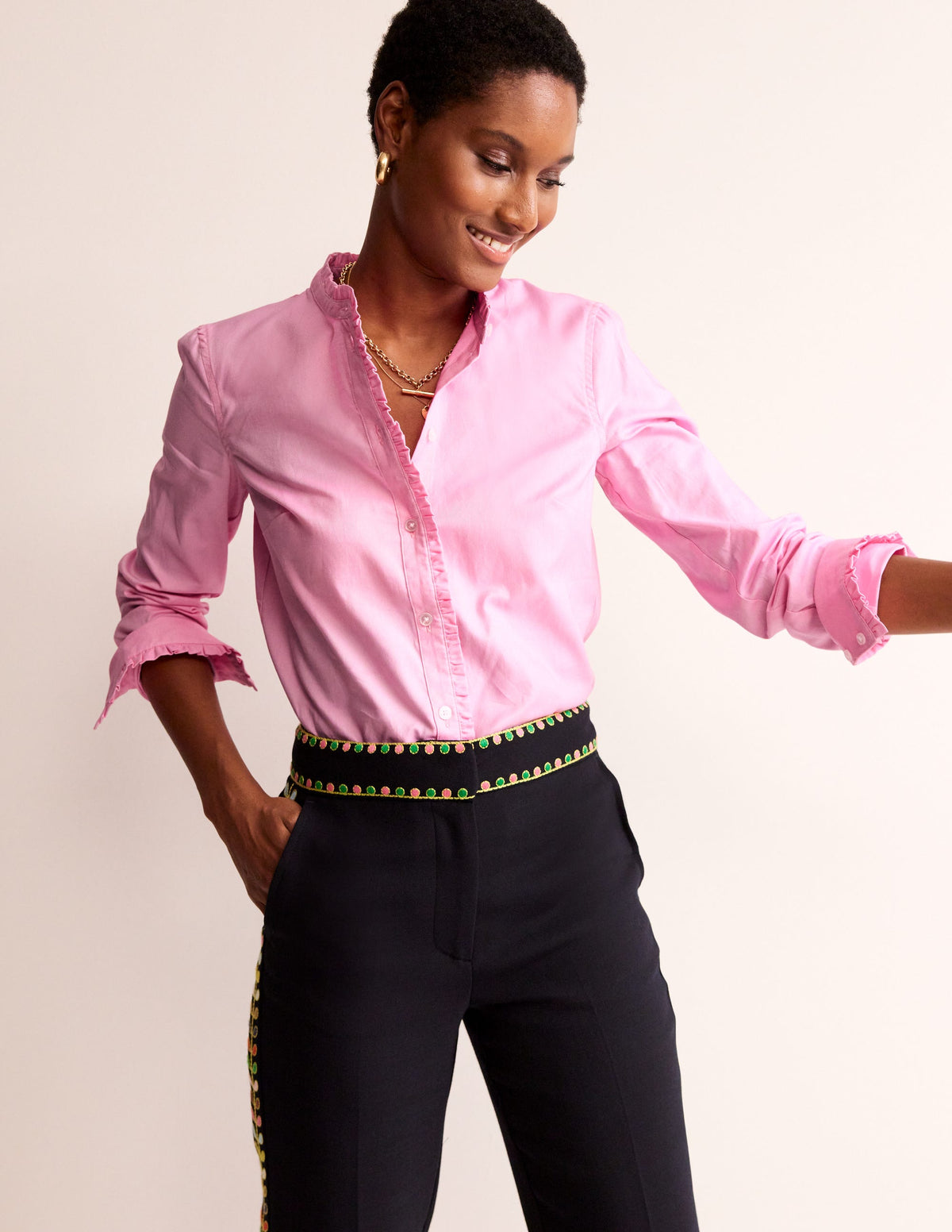 Phoebe Cotton Shirt-Pink Oxford - Image 1