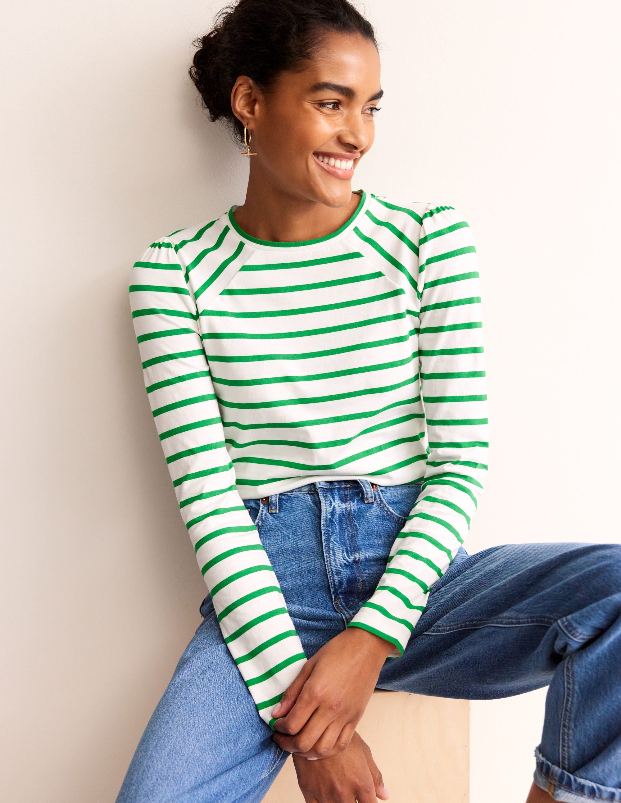Arabella Stripe T-Shirt-Green Tambourine - Image 1