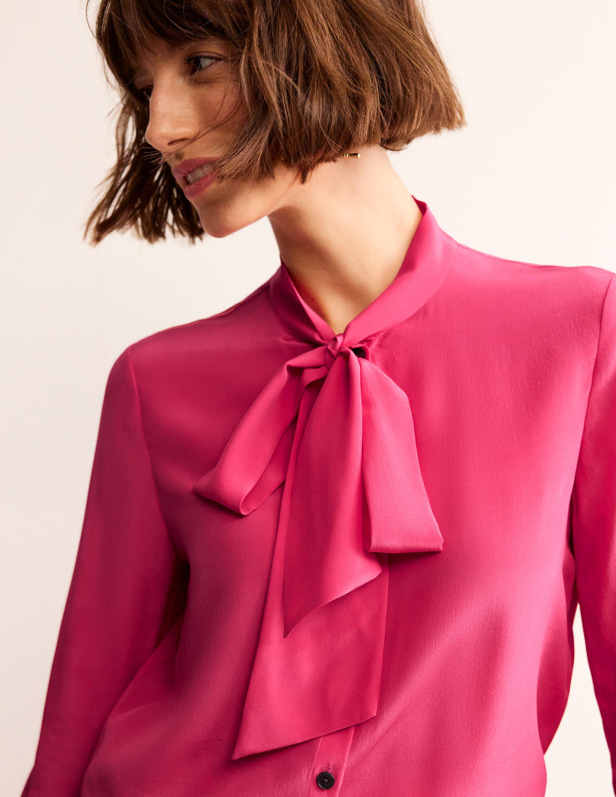 Bow Neck Button Down Blouse-Rethink Pink - Image 1