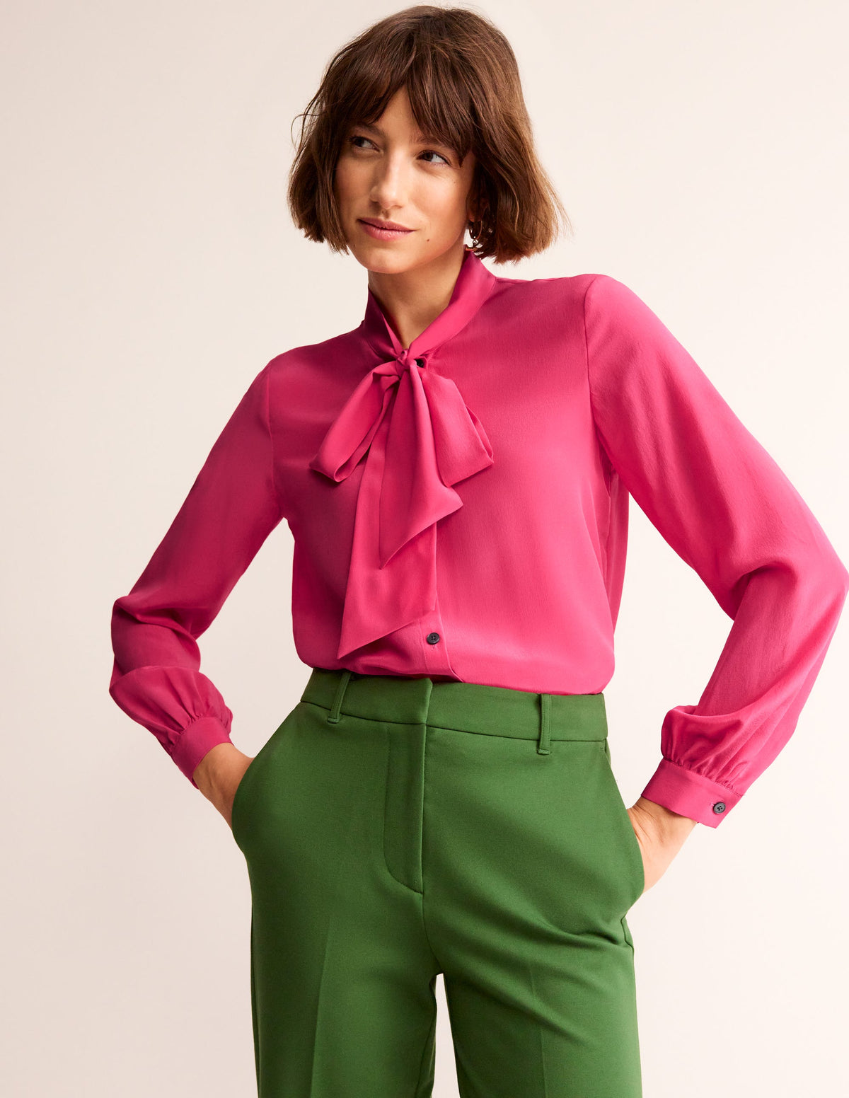 Bow Neck Button Down Blouse-Rethink Pink - Image 2