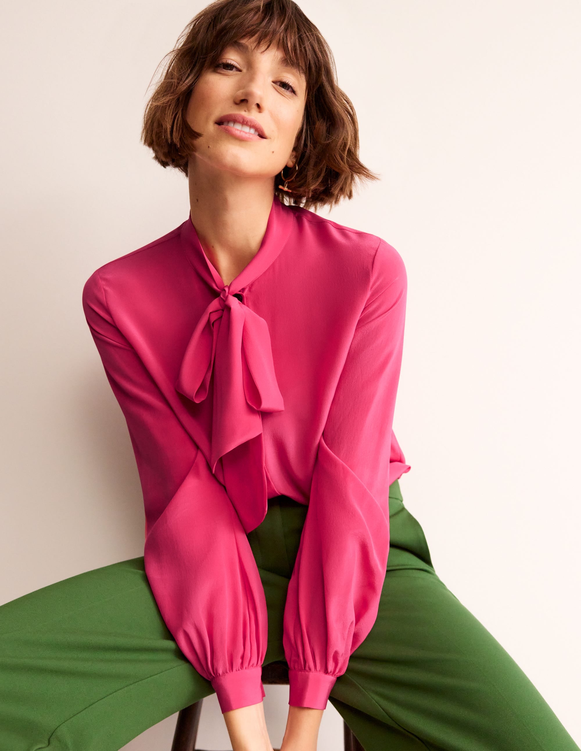 Bow Neck Button Down Blouse-Rethink Pink - Image 4