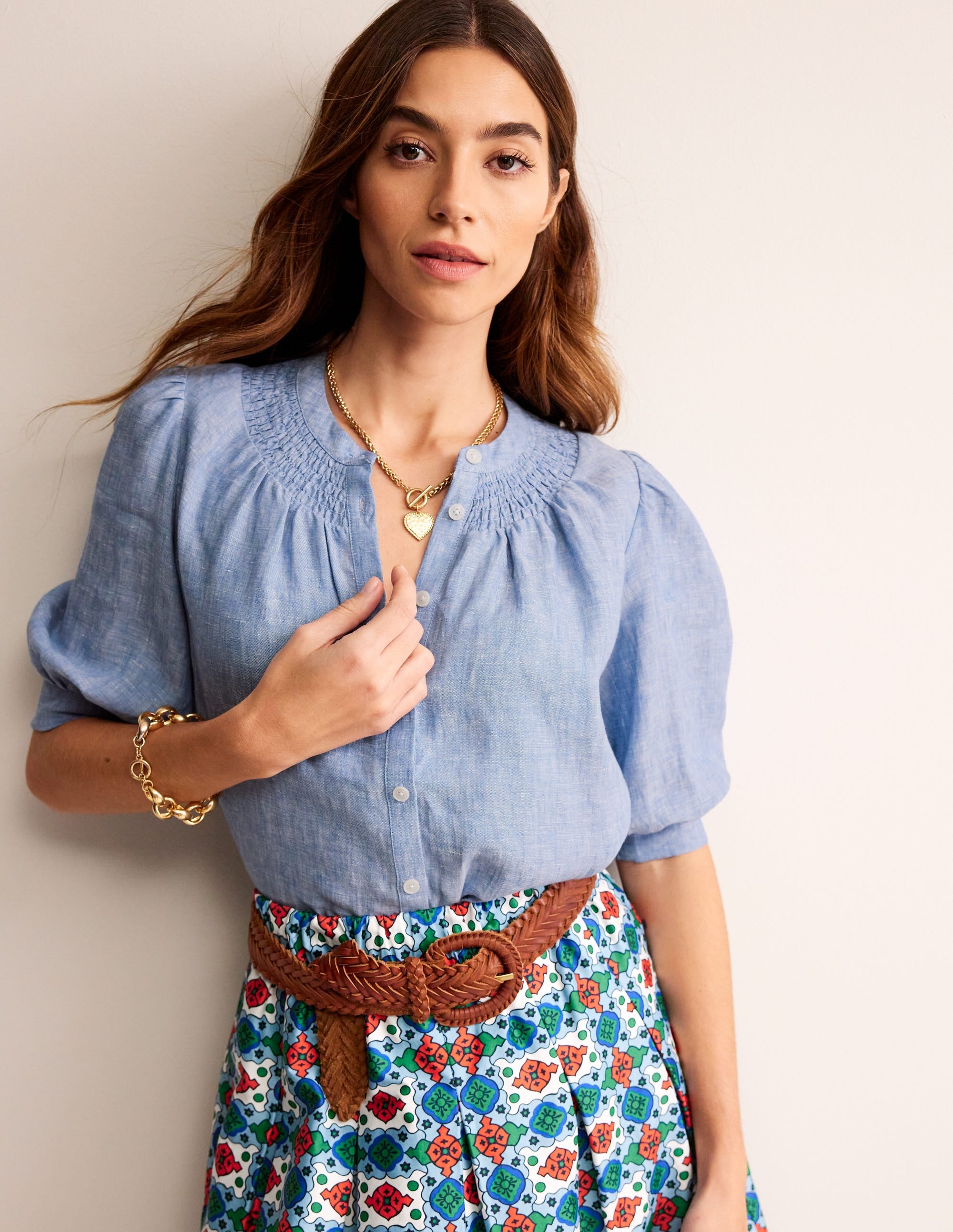 Ada Linen Top-Chambray - Image 1