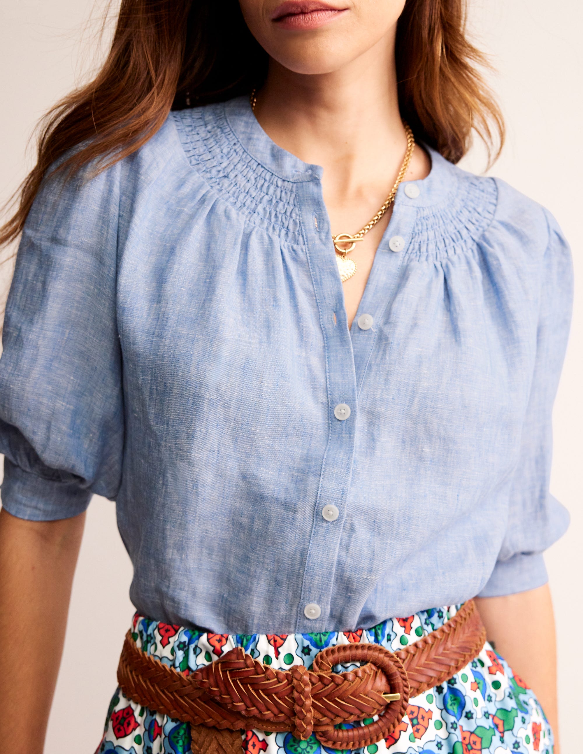Ada Linen Top-Chambray - Image 2