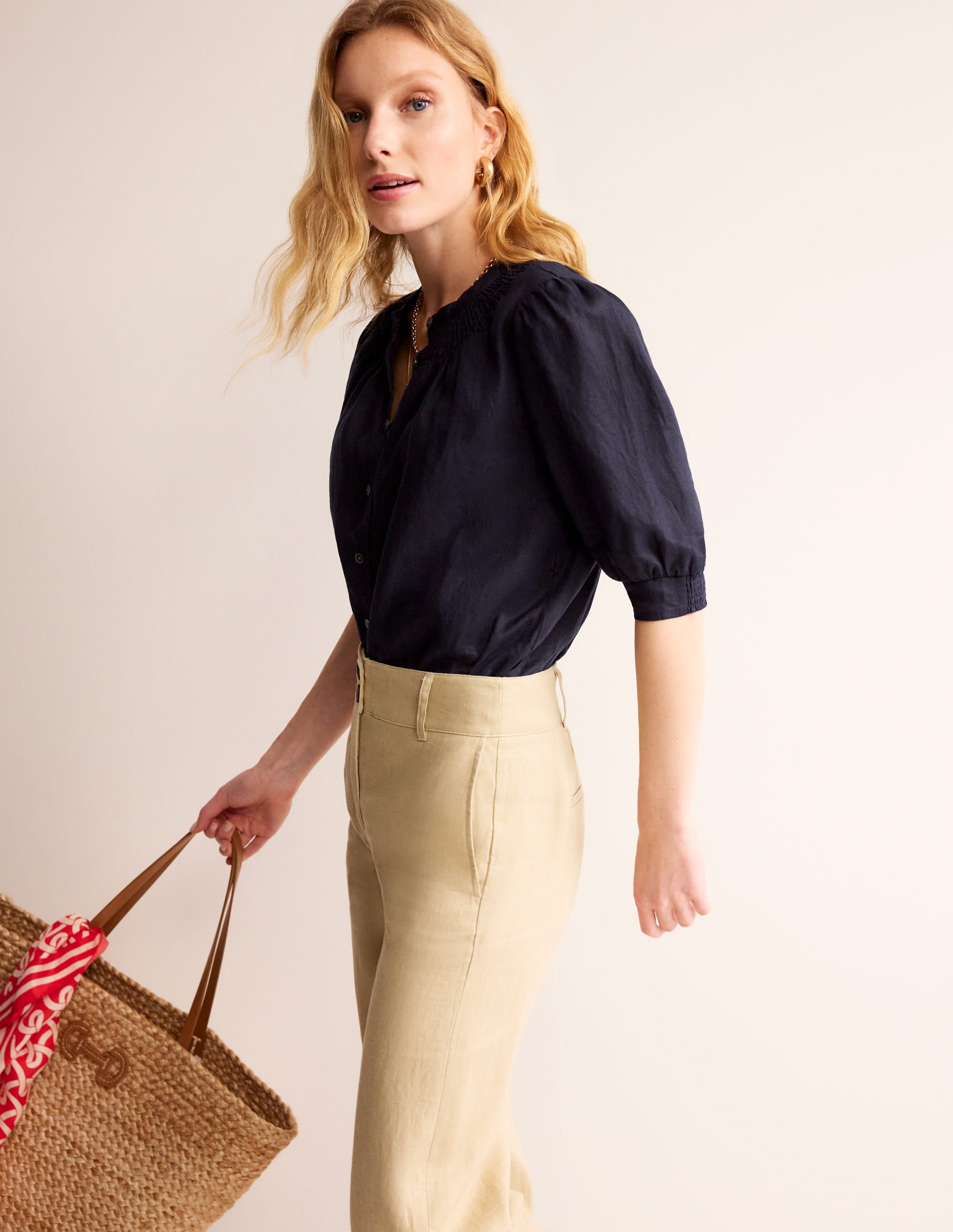 Ada Linen Top-Navy - Image 1