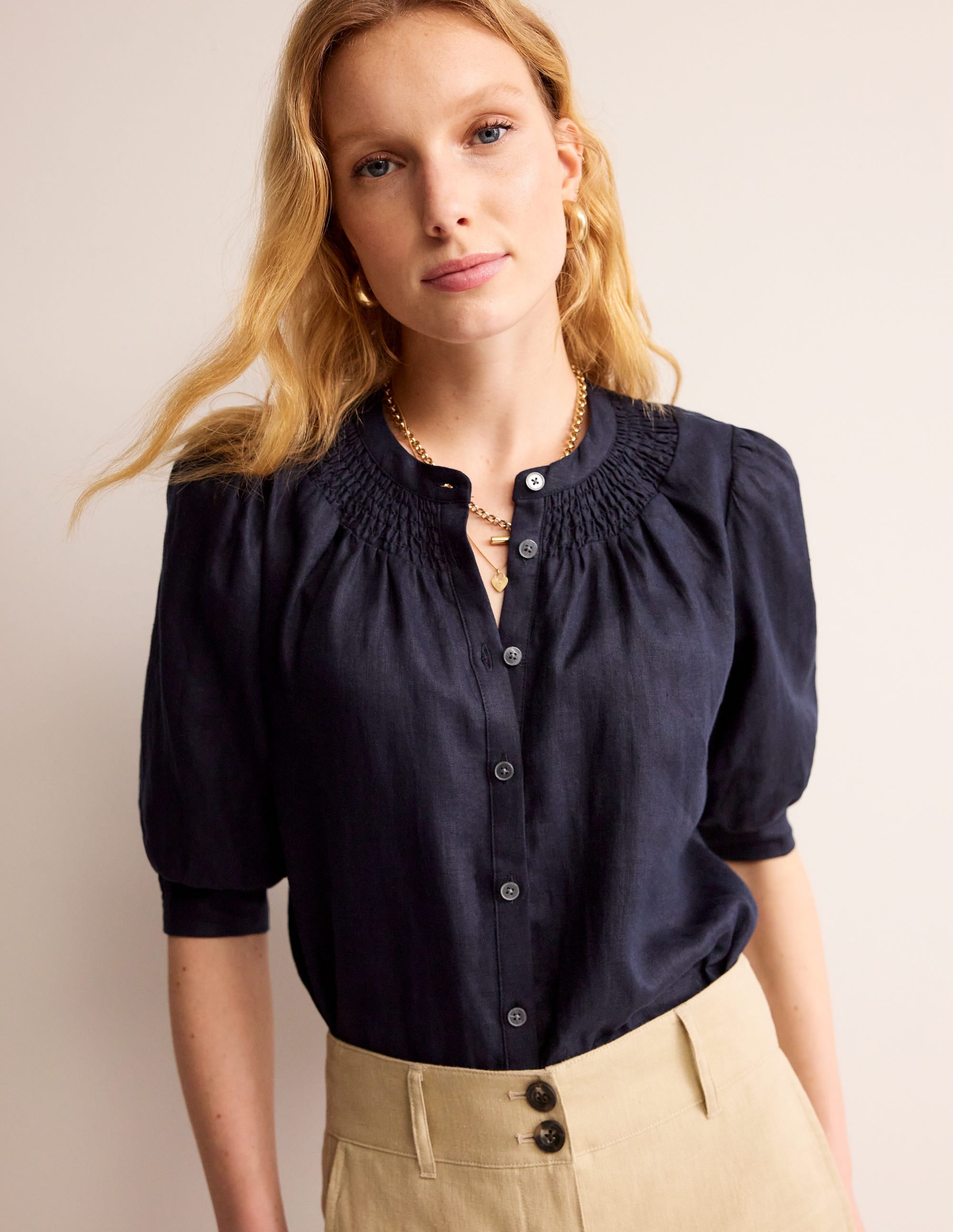 Ada Linen Top-Navy - Image 2