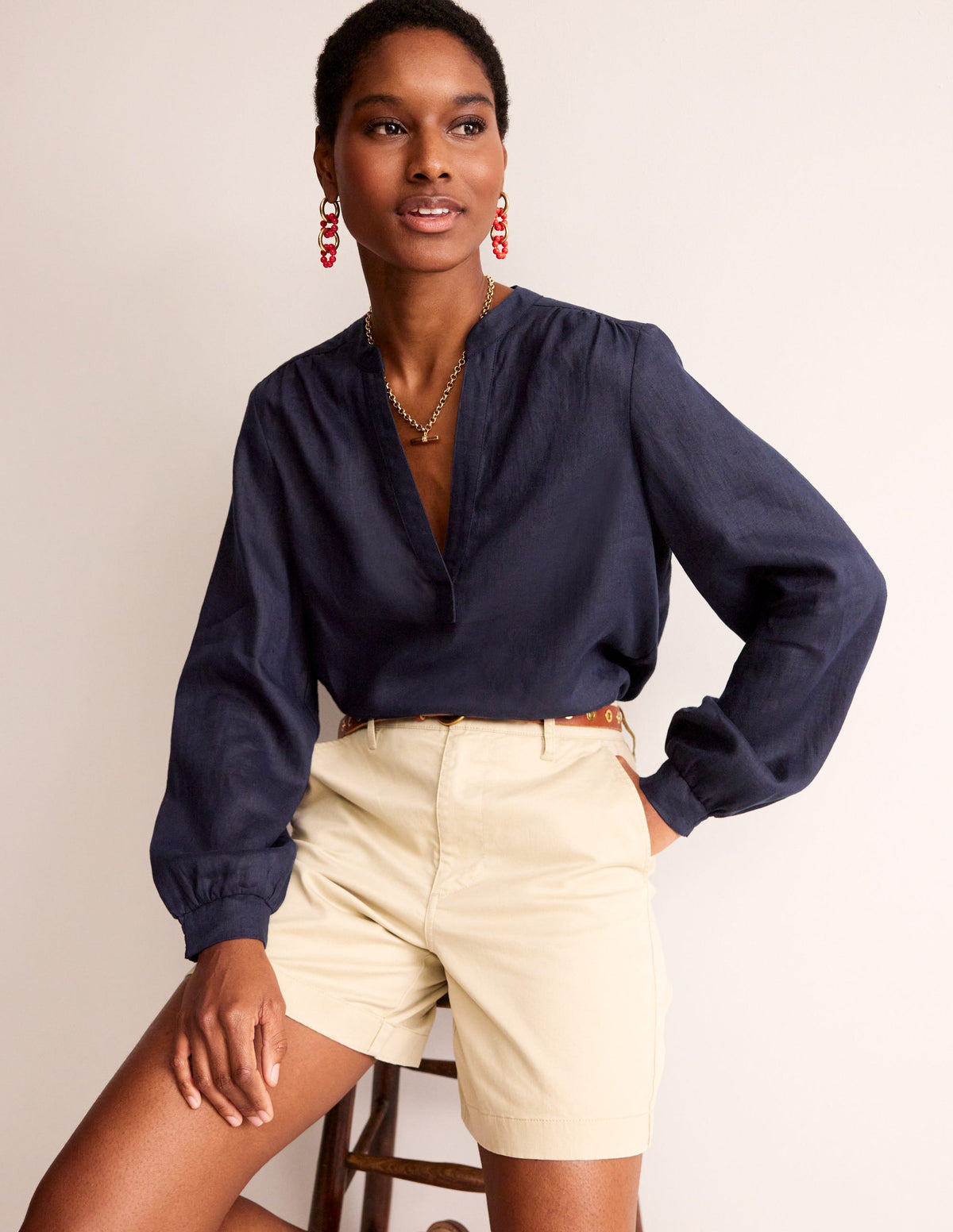 Alice Linen Top-Navy - Image 1