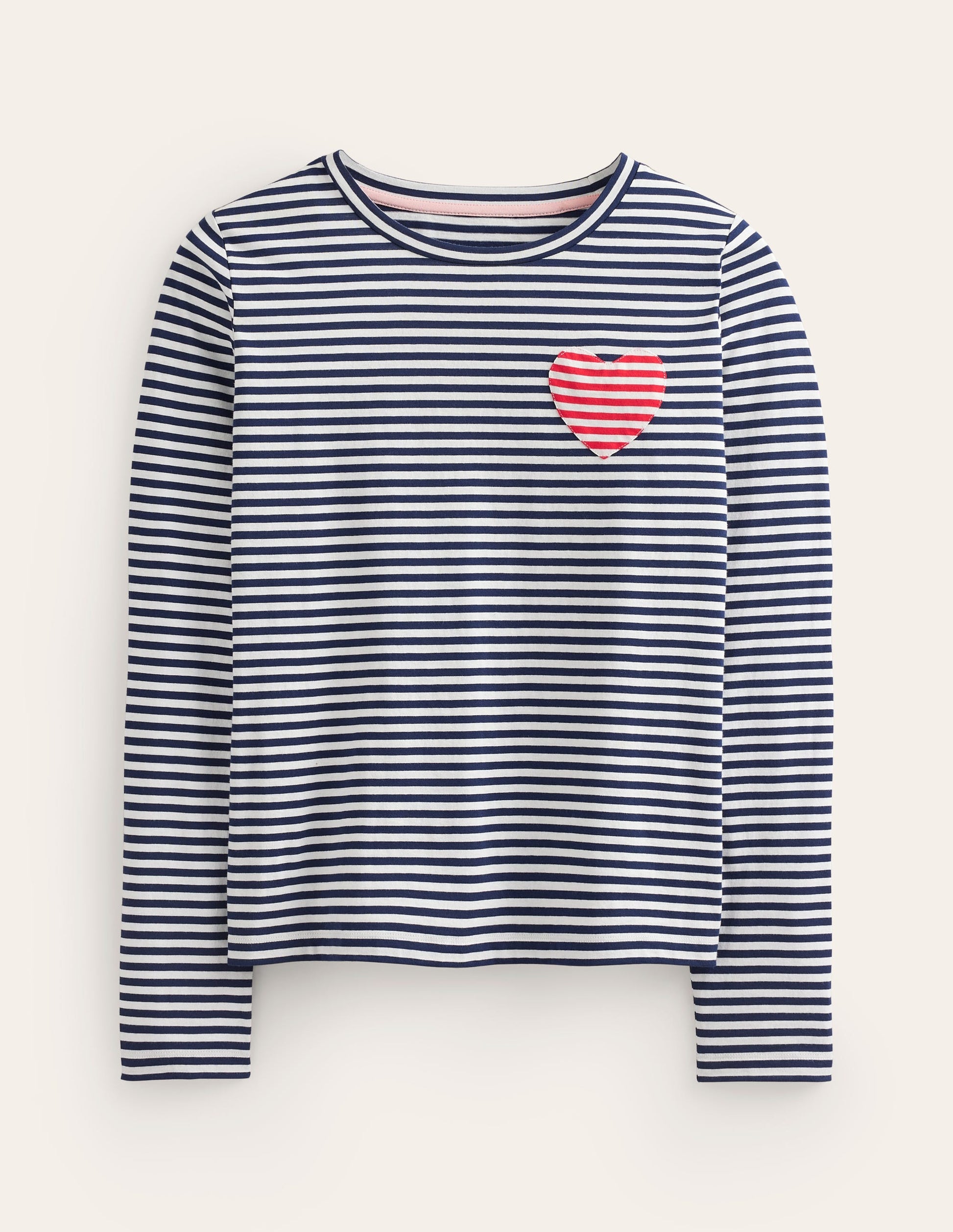 Heart Stripe Crew Neck Top-Navy, Ivory-5