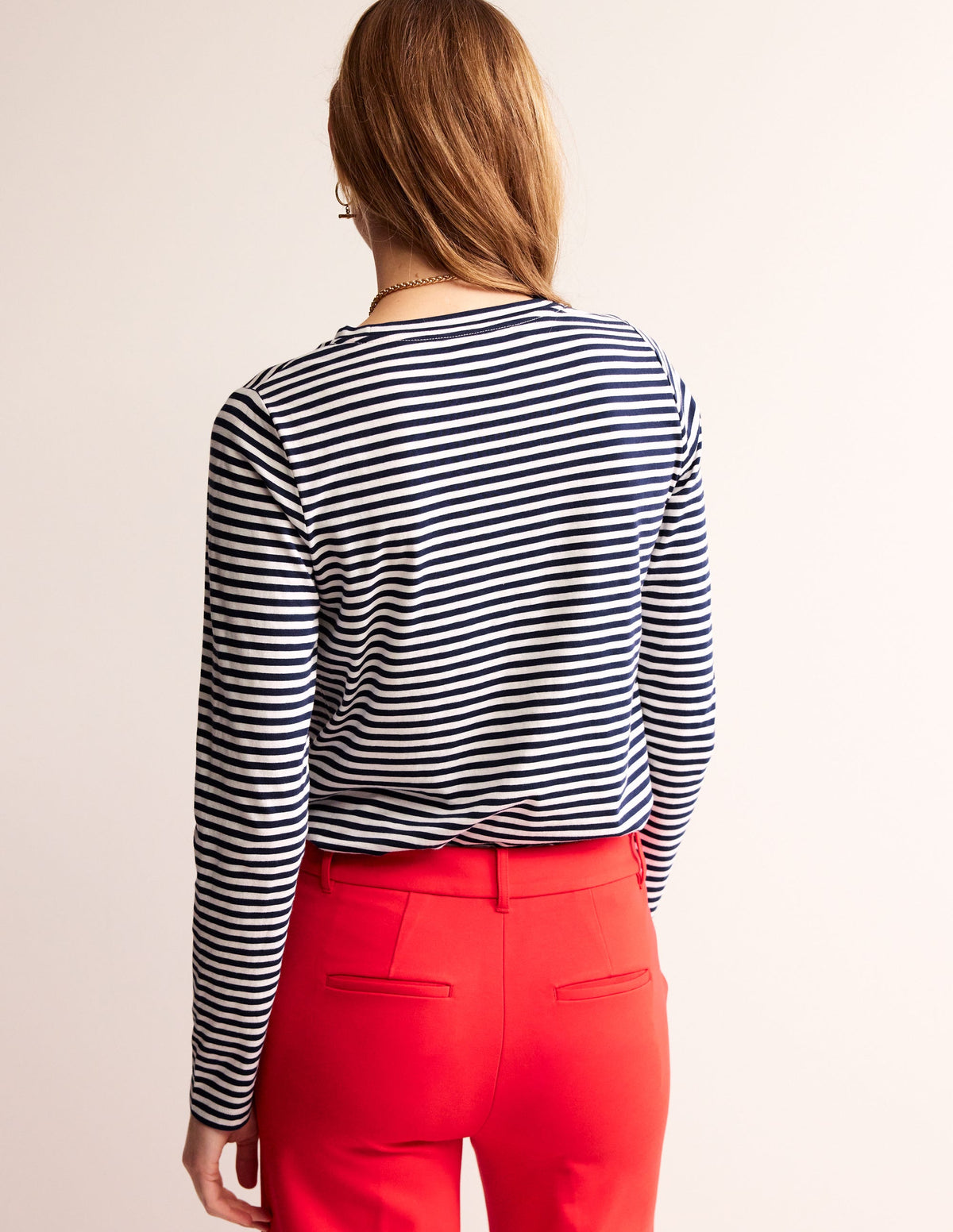 Heart Stripe Crew Neck Top-Navy, Ivory - Image 3