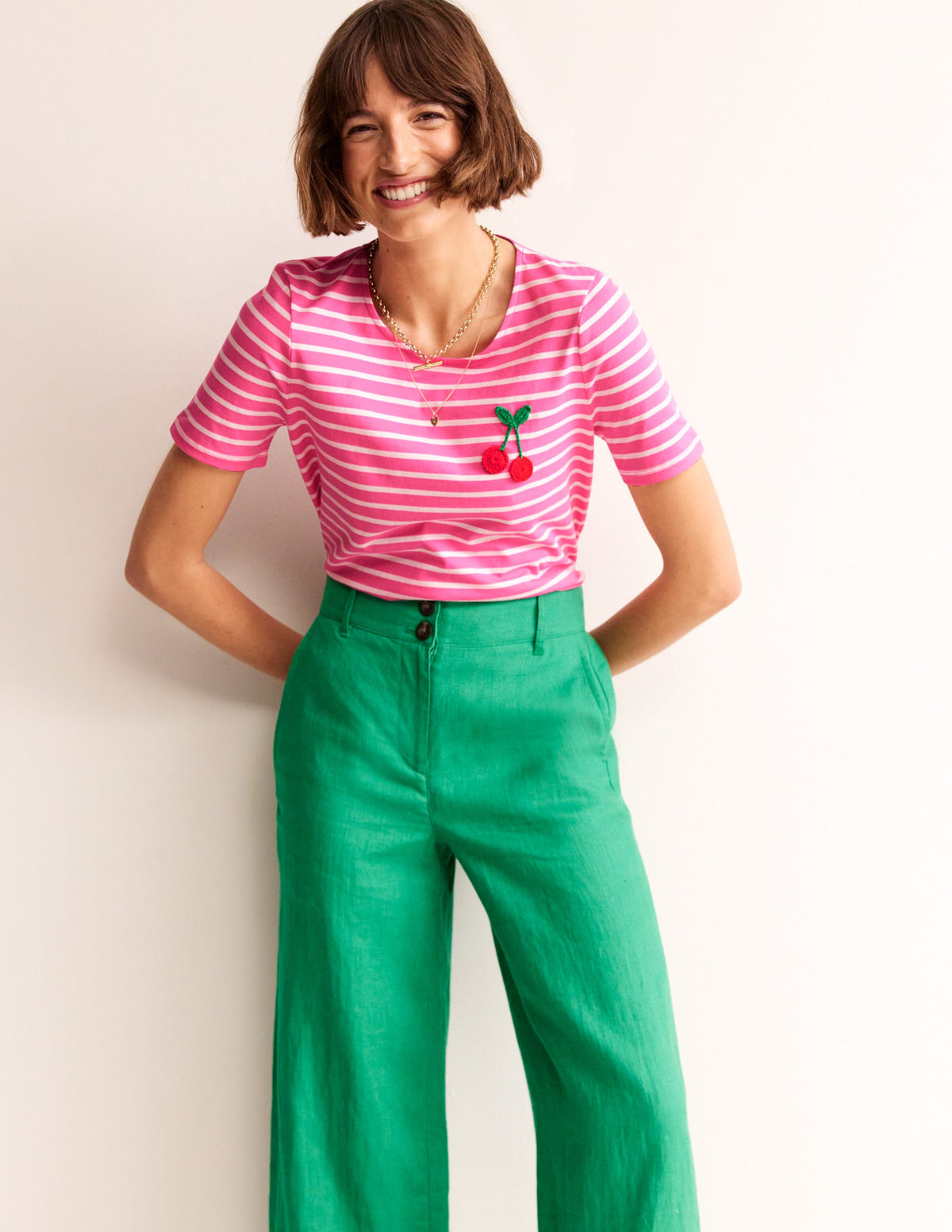 Crochet T-shirt-Pink, Ivory Cherries - Image 4