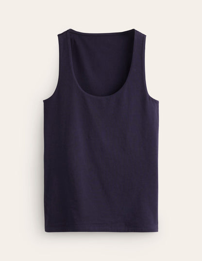 Double Layer Scoop Neck Vest-Navy-5