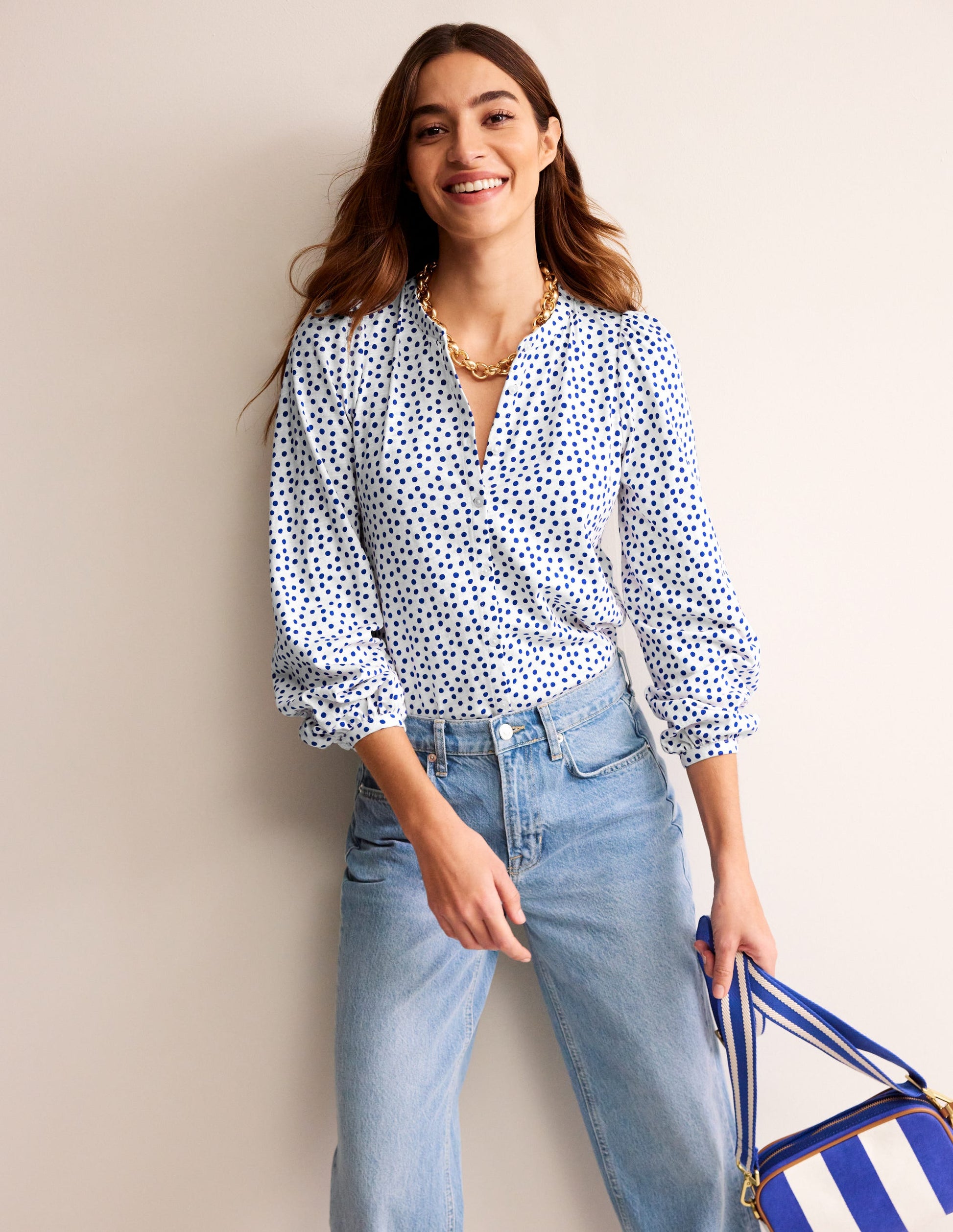 Marina Jersey Shirt-Ivory, Abstract Dot-1