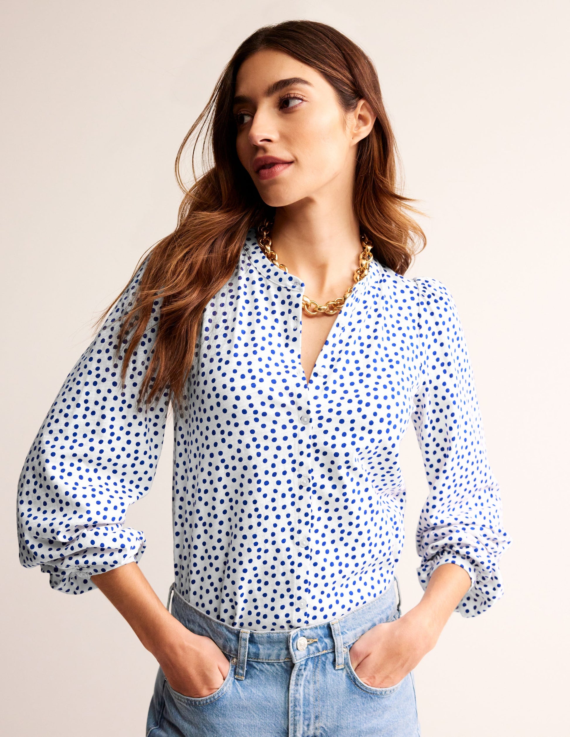 Marina Jersey Shirt-Ivory, Abstract Dot-4