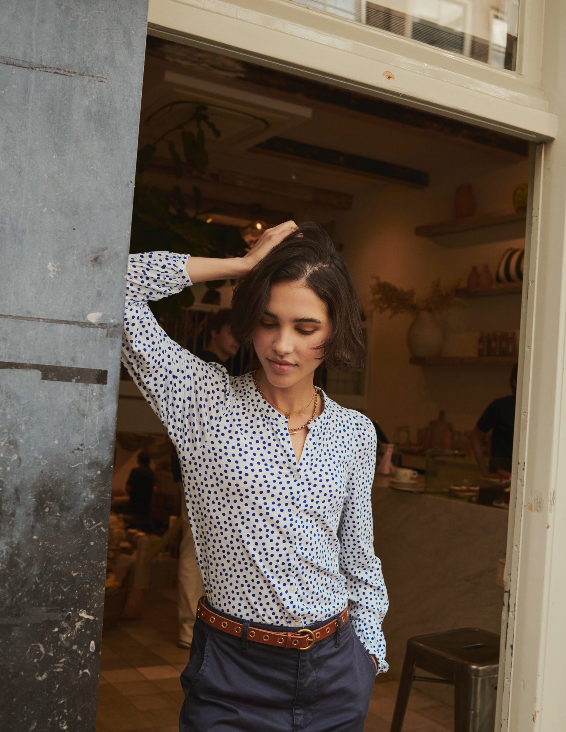 Marina Jersey Shirt-Ivory, Abstract Dot-5