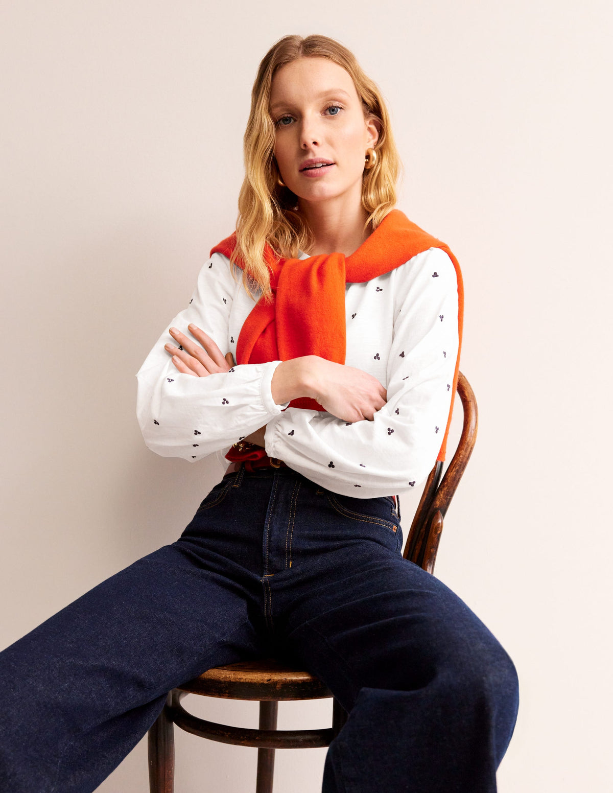 Marina Embroidered Shirt-White, Navy Spot-1