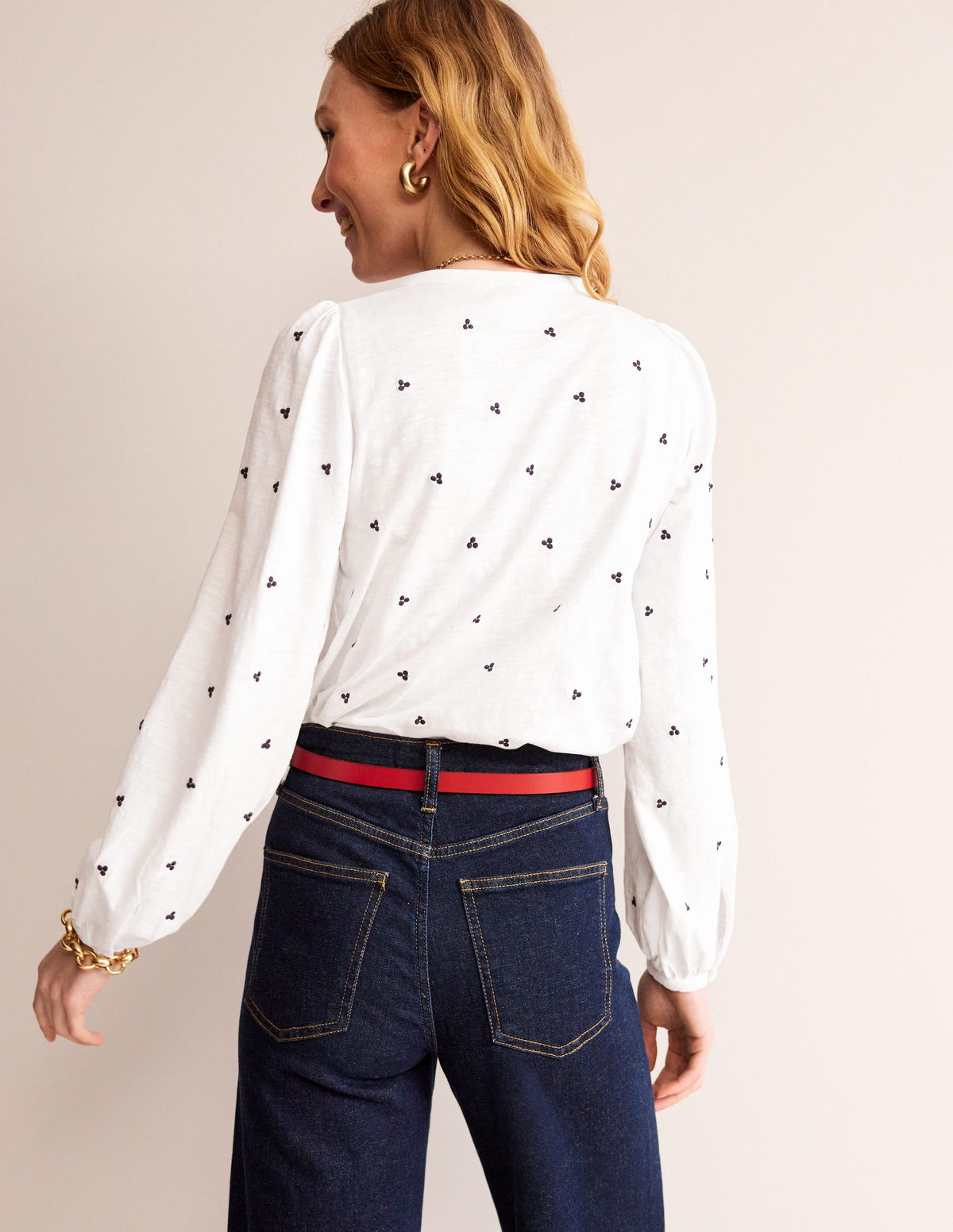 Marina Embroidered Shirt-White, Navy Spot - Image 3