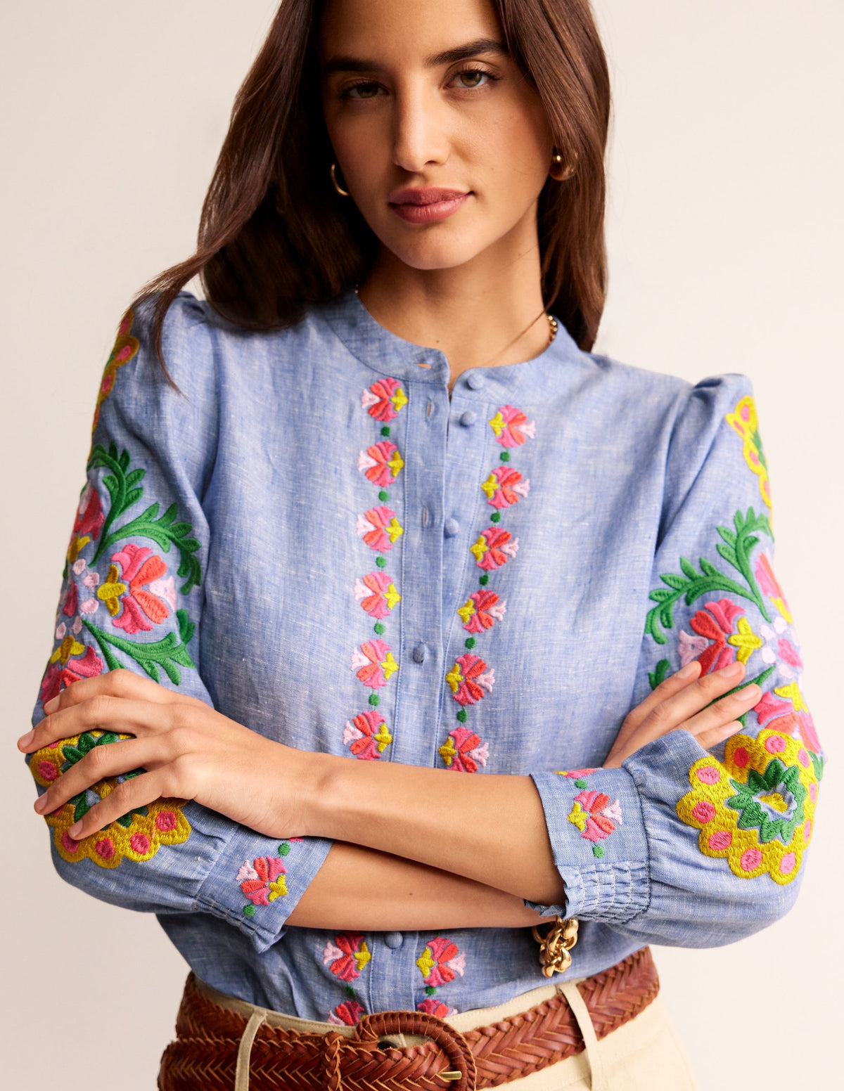 Ava Embroidered Top-Chambray - Image 1