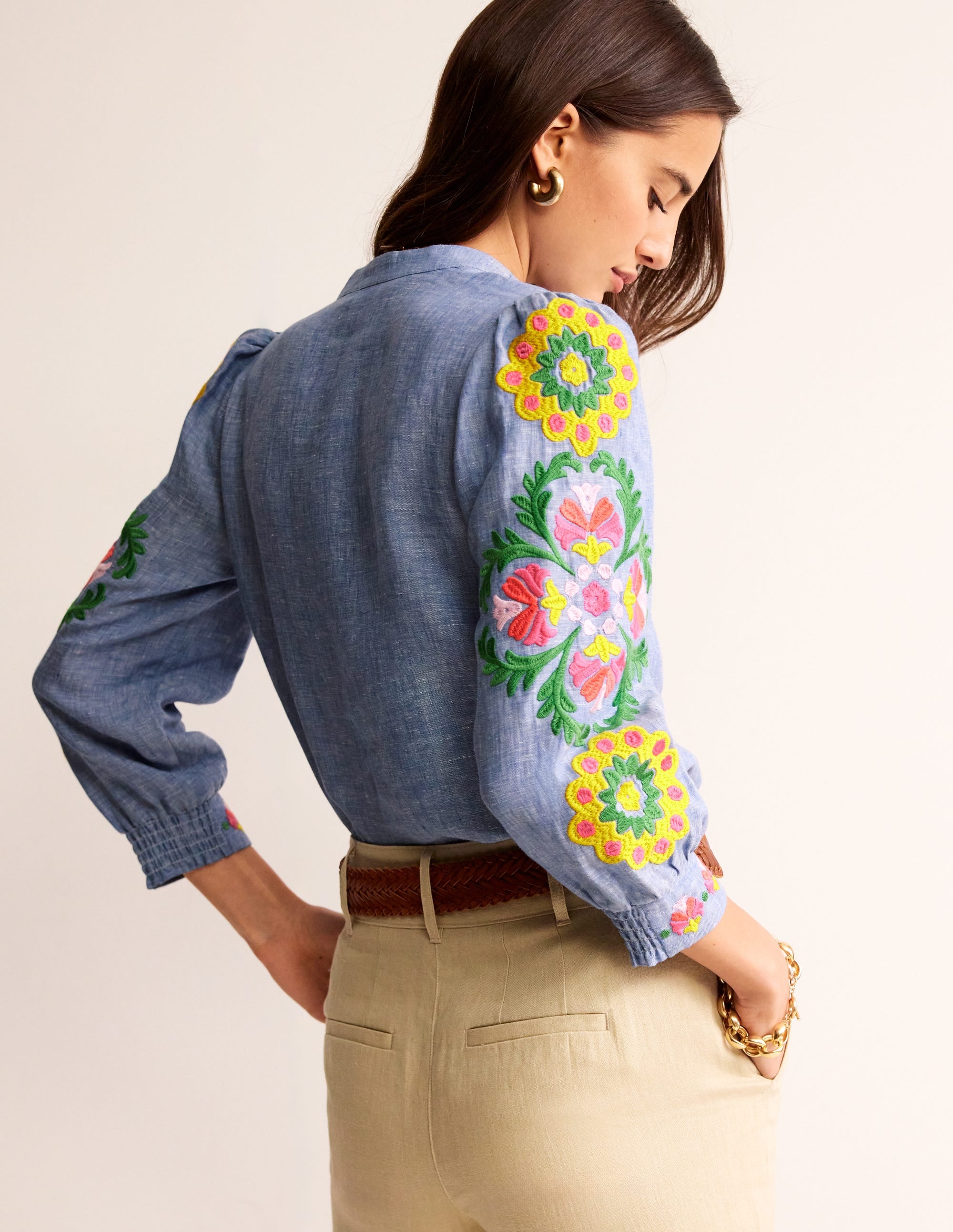 Ava Embroidered Top-Chambray - Image 3