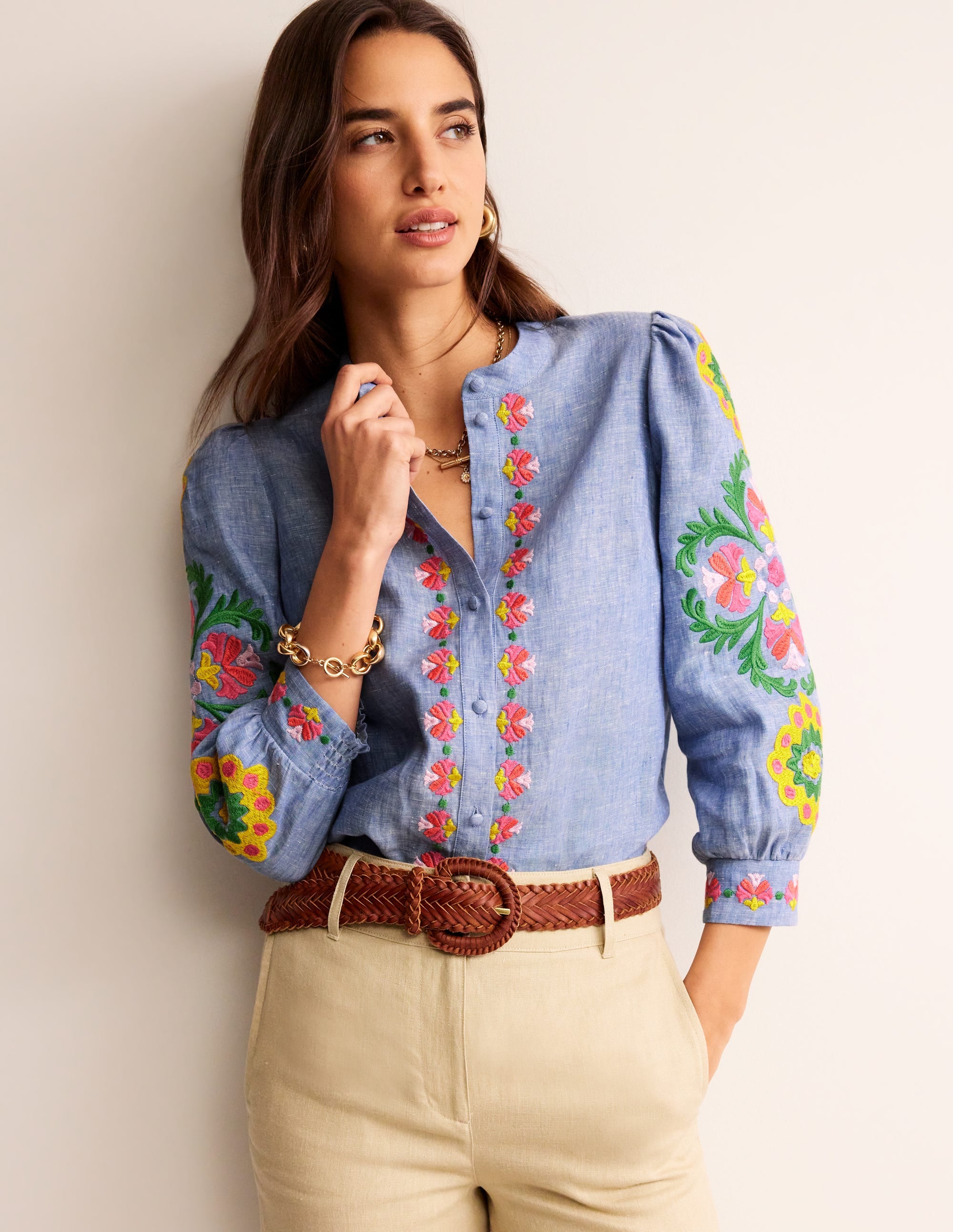 Ava Embroidered Top-Chambray - Image 4