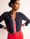 Sienna Tipped Detail Shirt-Navy